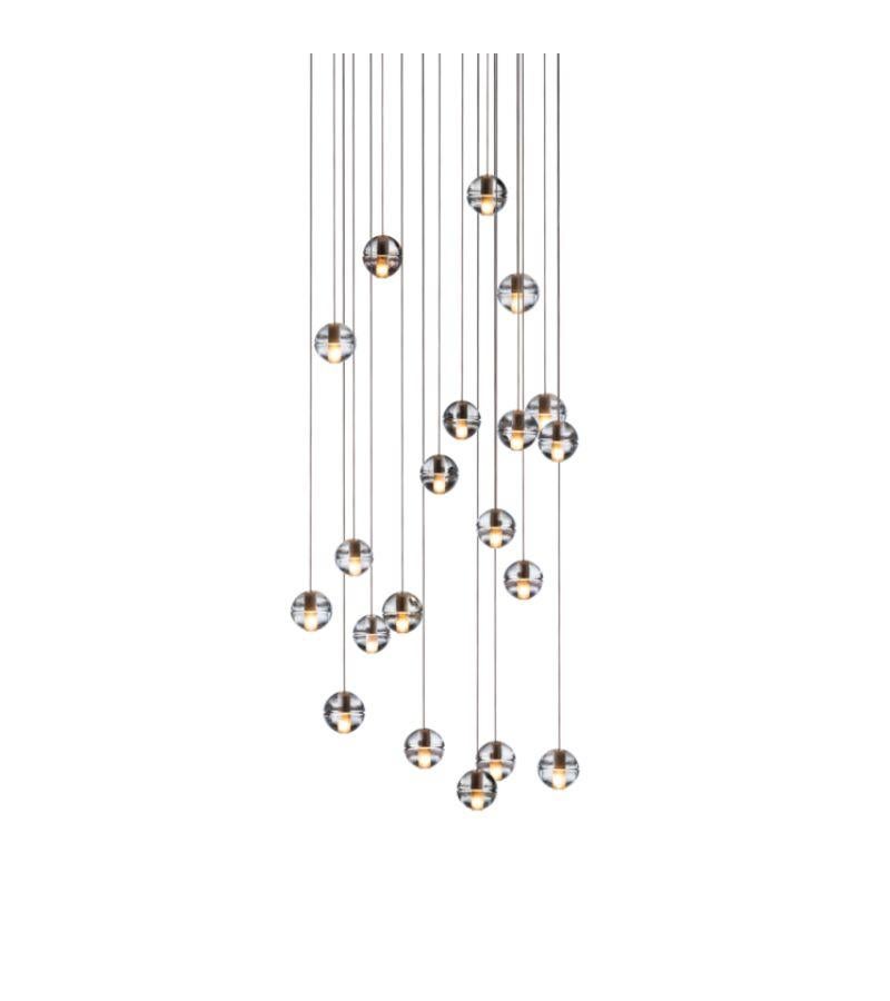 14,20 lampada lampadario di Bocci
Dimensioni: D 30 x L 132 x H 300 cm 
Materiali: Nickel spazzolato, vetro fuso, vetro borosilicato soffiato, cavo coassiale metallico intrecciato, componenti elettrici, tettuccio verniciato a polvere