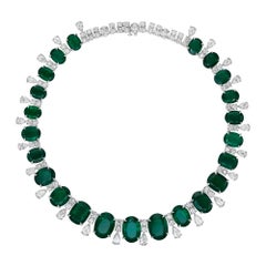 142.06ct Oval & Cushion Cut Emerald & Pear Shape Diamond Necklace