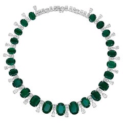 142.06ct Oval & Cushion Cut Emerald & Pear Shape Diamond Necklace