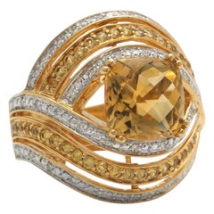 14.20Ct Natural Citrine, Yellow Sapphire and Diamond 14K Solid Yellow Gold Ring
