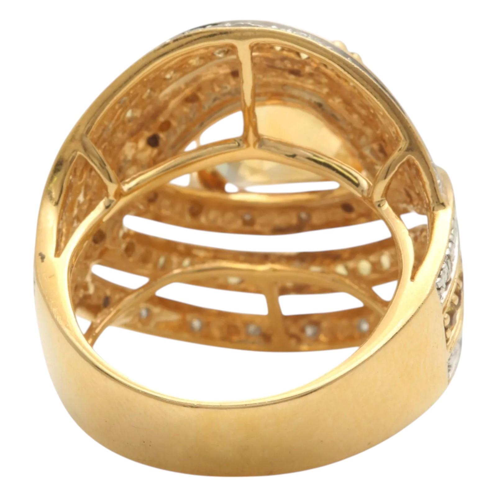 Mixed Cut 14.20Ct Natural Citrine, Yellow Sapphire and Diamond 14K Solid Yellow Gold Ring For Sale