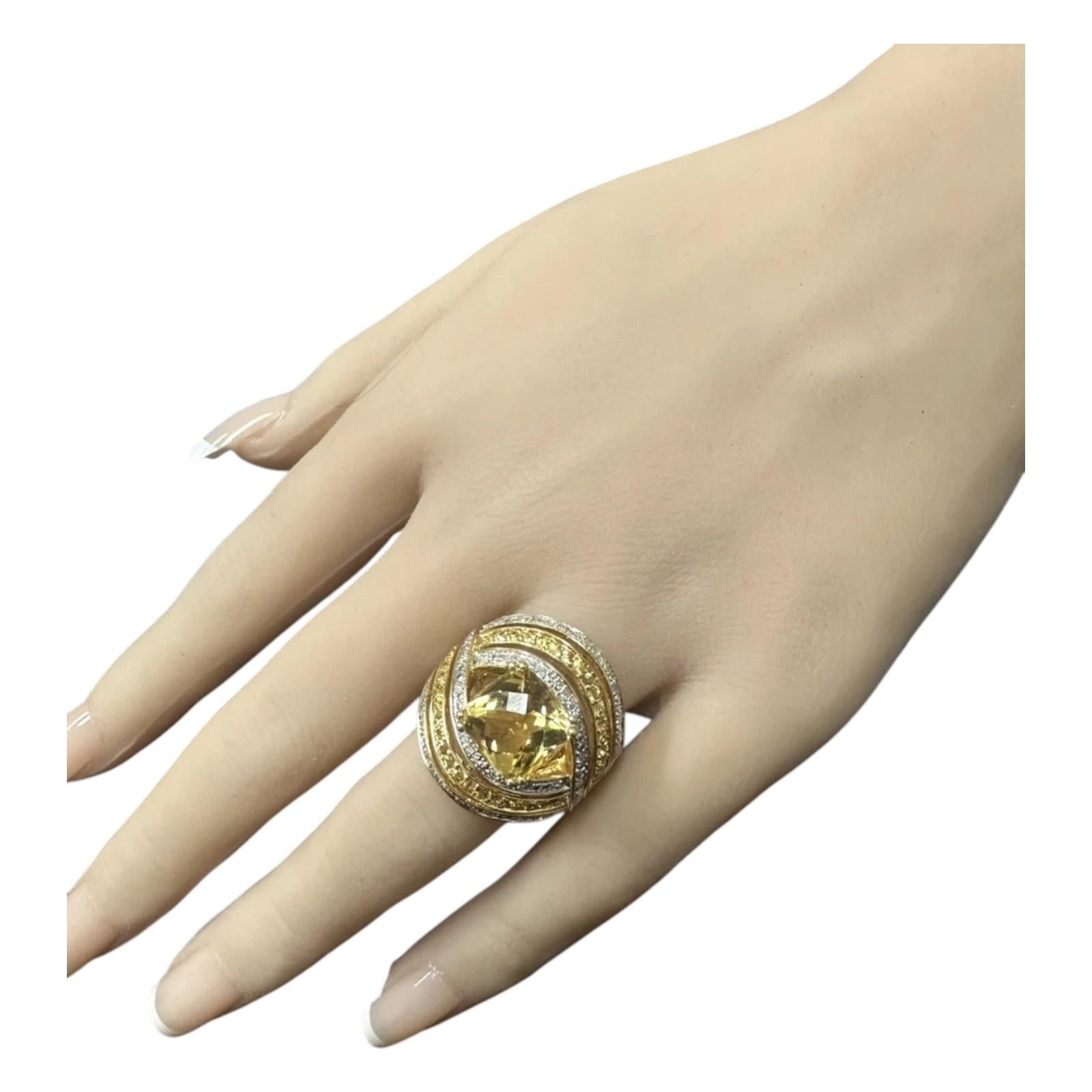 Women's 14.20Ct Natural Citrine, Yellow Sapphire and Diamond 14K Solid Yellow Gold Ring For Sale