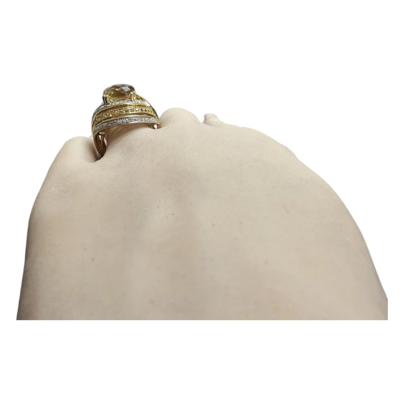 14.20Ct Natural Citrine, Yellow Sapphire and Diamond 14K Solid Yellow Gold Ring For Sale 3
