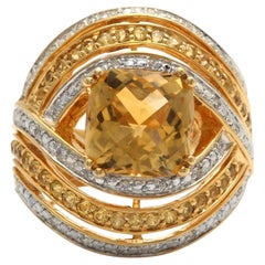 14.20Ct Natural Citrine, Yellow Sapphire and Diamond 14K Solid Yellow Gold Ring