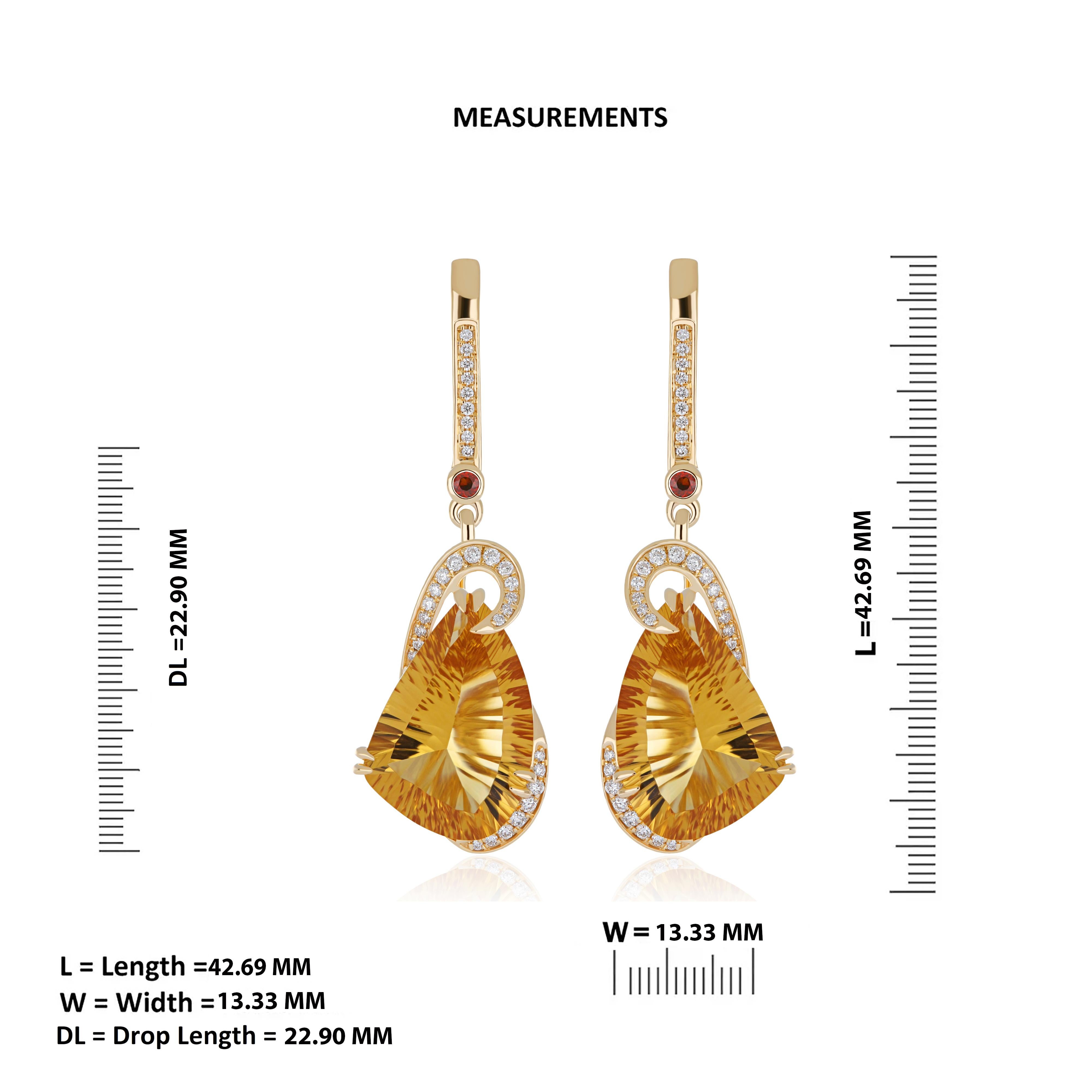 14.20Cts Citrine, Garnet and Diamond Earring 14Karat Yellow Gold Drop Earring In New Condition For Sale In JAIPUR, IN