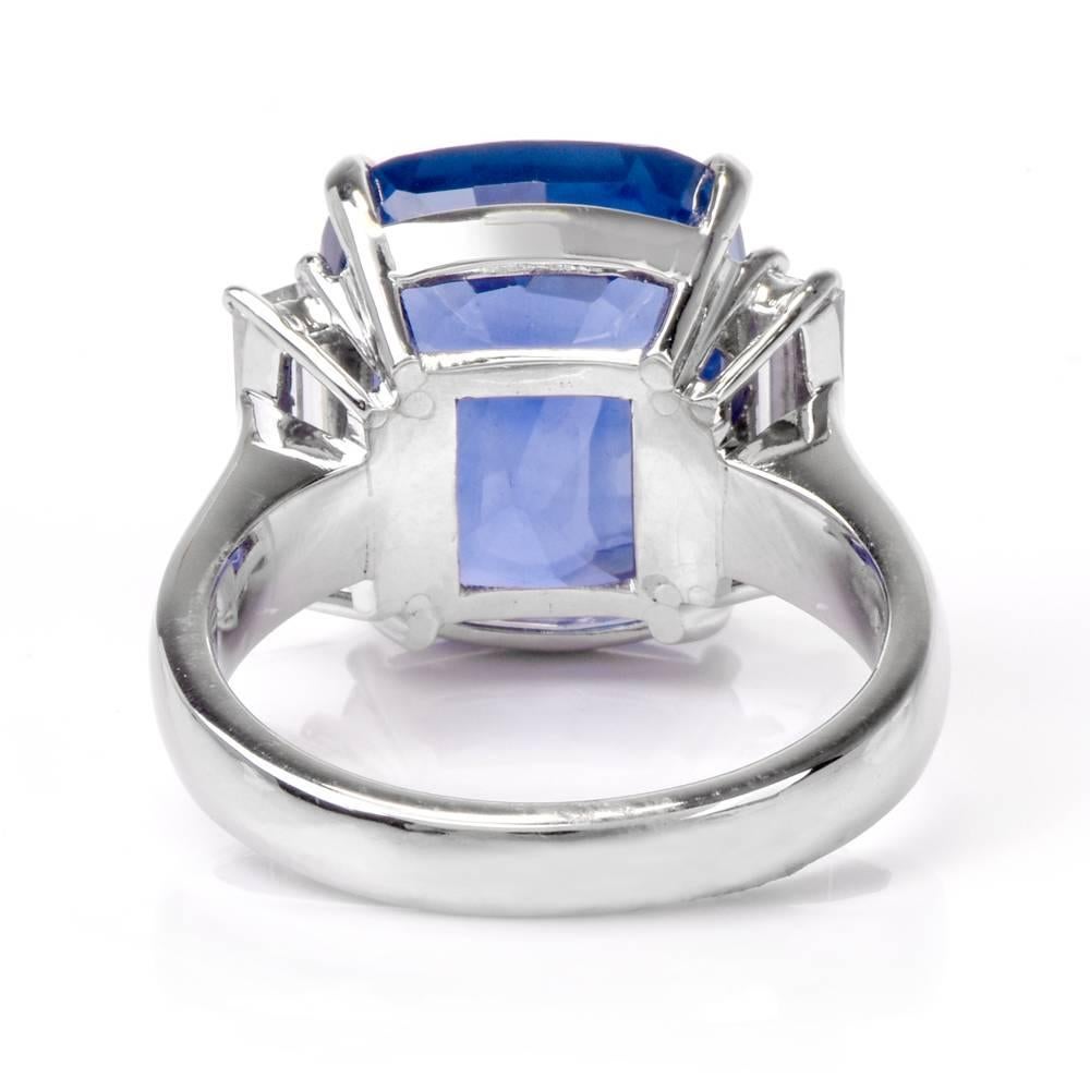 14.21 Carat GIA Natural No-Heat Ceylon Sapphire Diamond Platinum Ring In Excellent Condition In Miami, FL