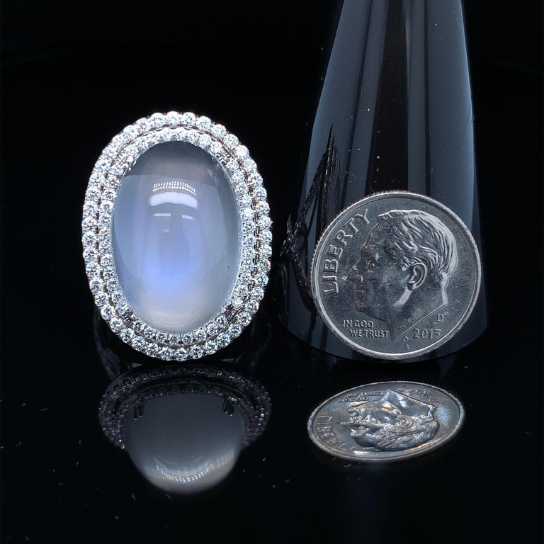 14.21 Carat Tanzanian Blue Flash Moonstone Diamond White Gold Cocktail Ring 5