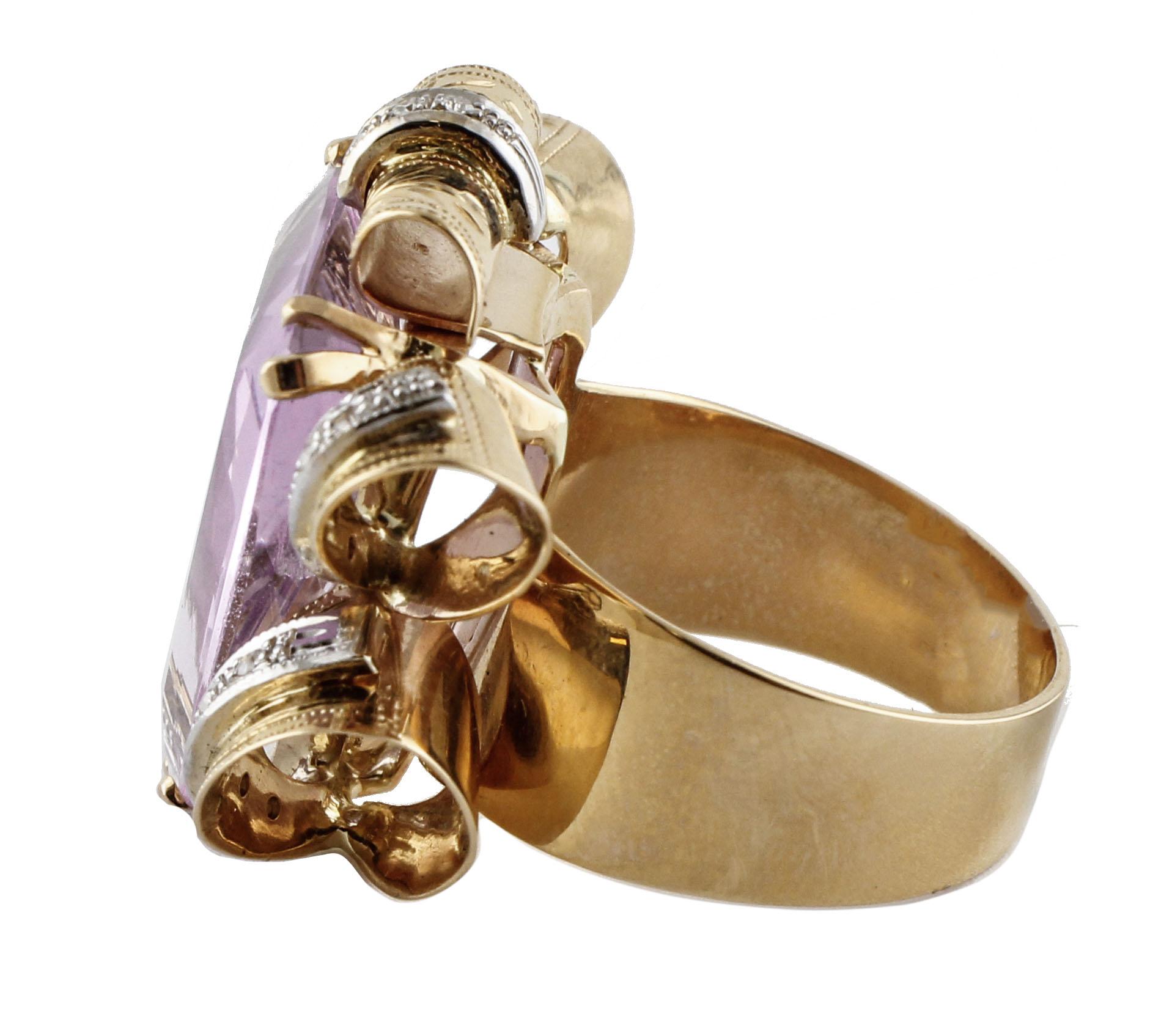 Retro 14.21 Carat Amethyst Little Diamonds Rose Gold Cocktail Ring For Sale