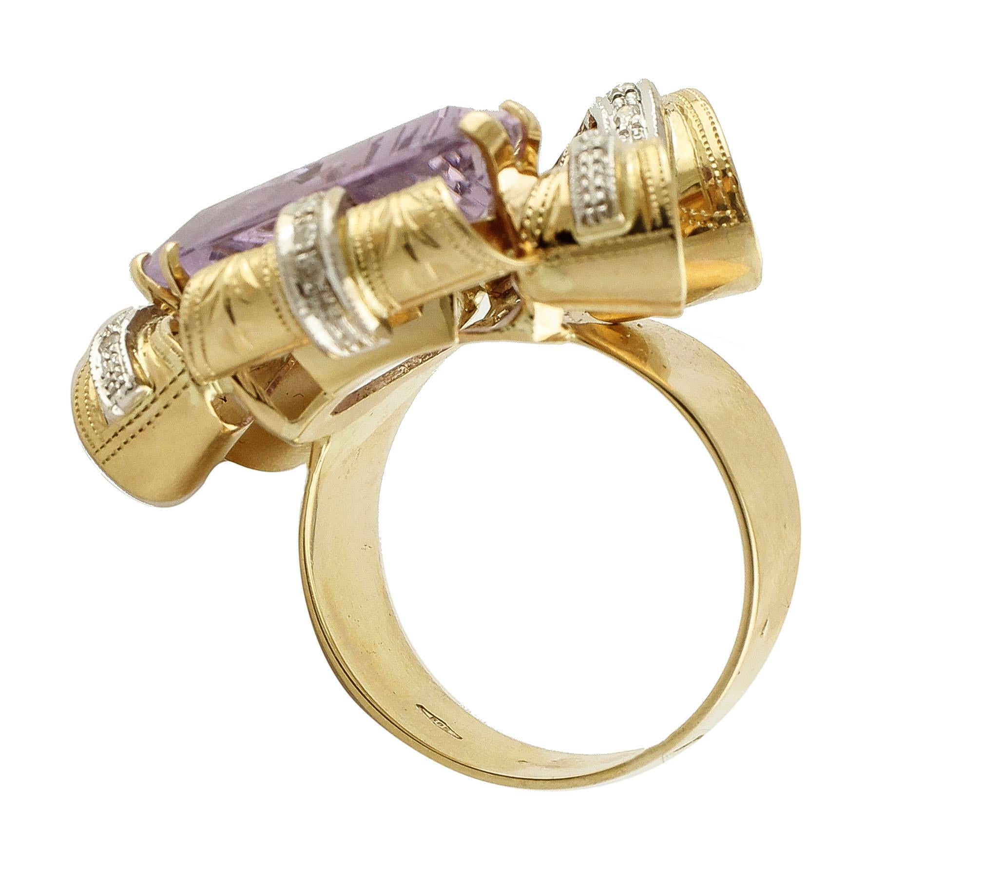 14.21 Carat Amethyst Little Diamonds Rose Gold Cocktail Ring In Good Condition For Sale In Marcianise, Marcianise (CE)