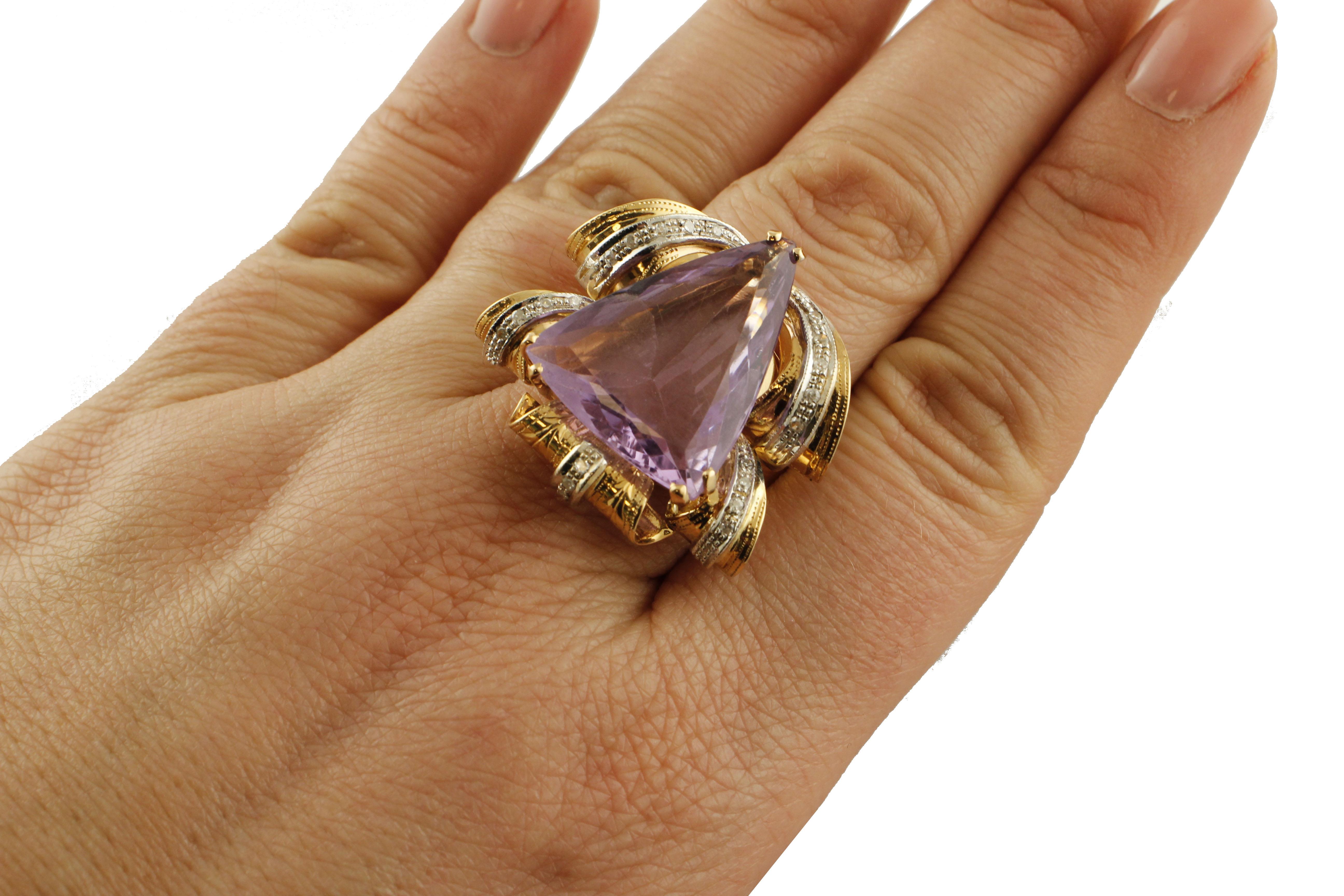14.21 Carat Amethyst Little Diamonds Rose Gold Cocktail Ring For Sale 2