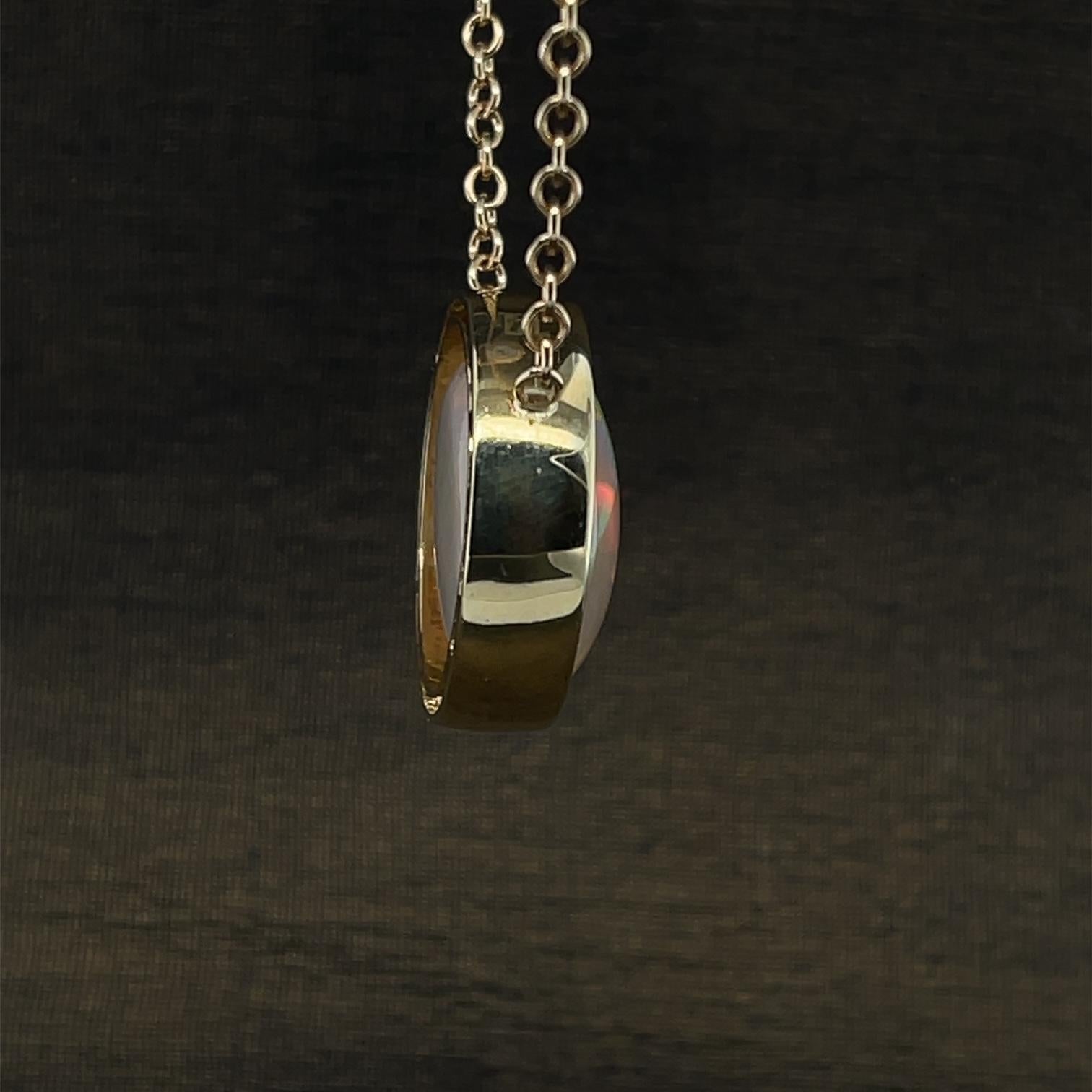 Artisan 14.21 ct. Bezel Set Round Ethiopian Opal, 18k Yellow Gold Pendant Drop Necklace