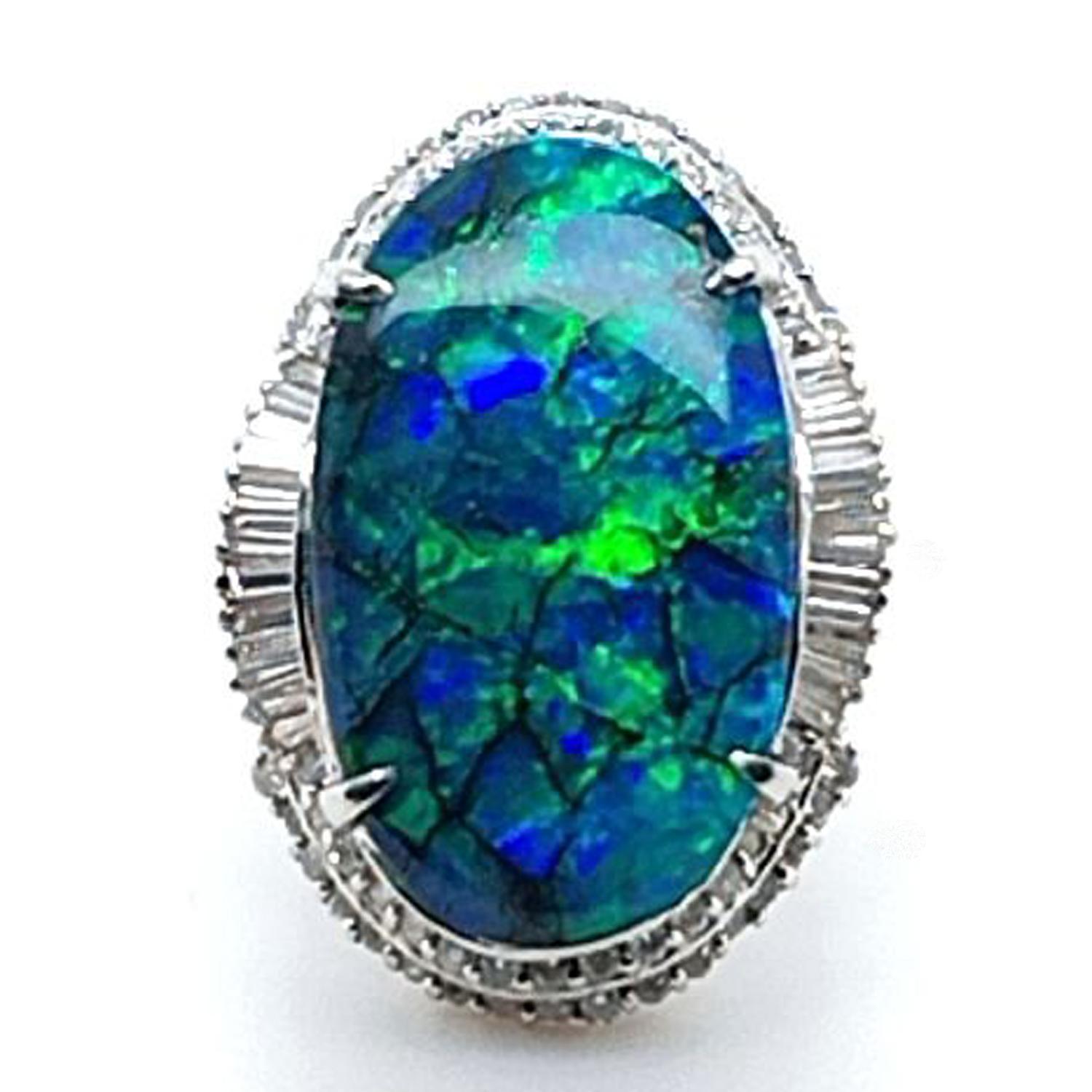 Cabochon 14.22 Carat Boulder Opal and Diamond Ballerina Ring For Sale