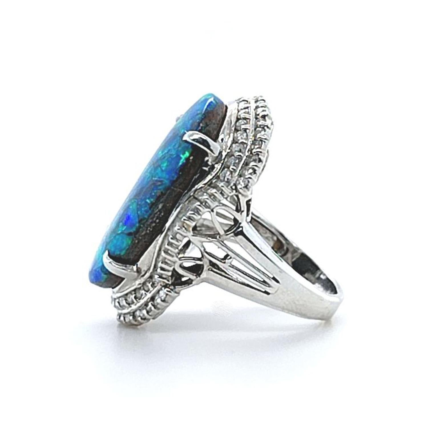14.22 Carat Boulder Opal and Diamond Ballerina Ring In Good Condition For Sale In Coral Gables, FL