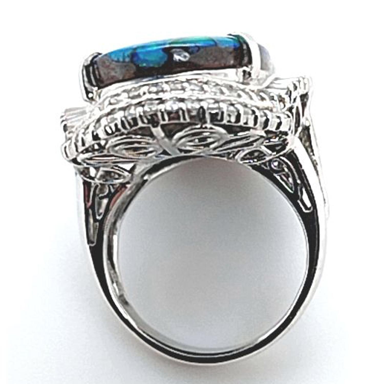 14.22 Carat Boulder Opal and Diamond Ballerina Ring For Sale 1