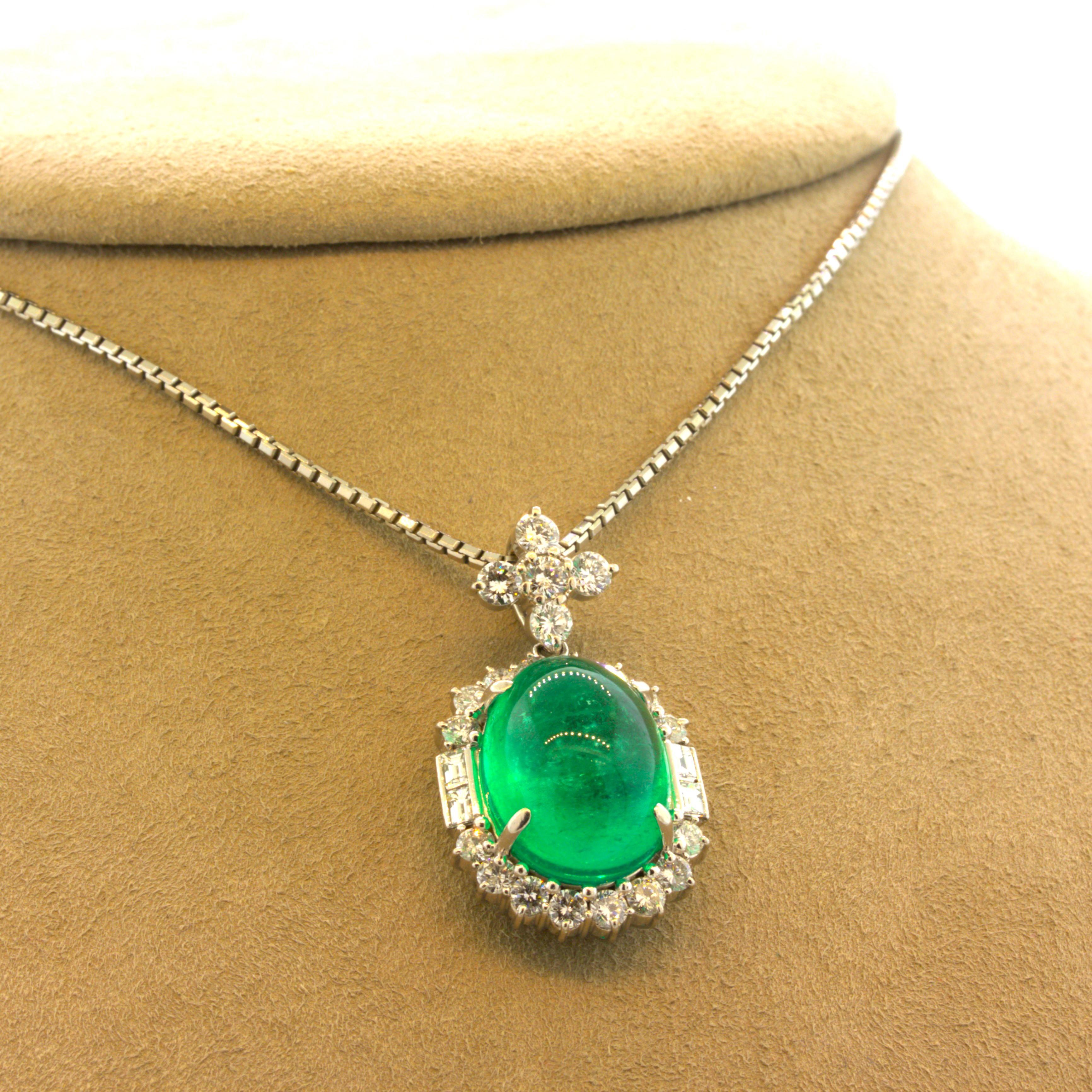 14.22 Carat Colombian Emerald Diamond Platinum Pendant, GIA Certified In New Condition For Sale In Beverly Hills, CA