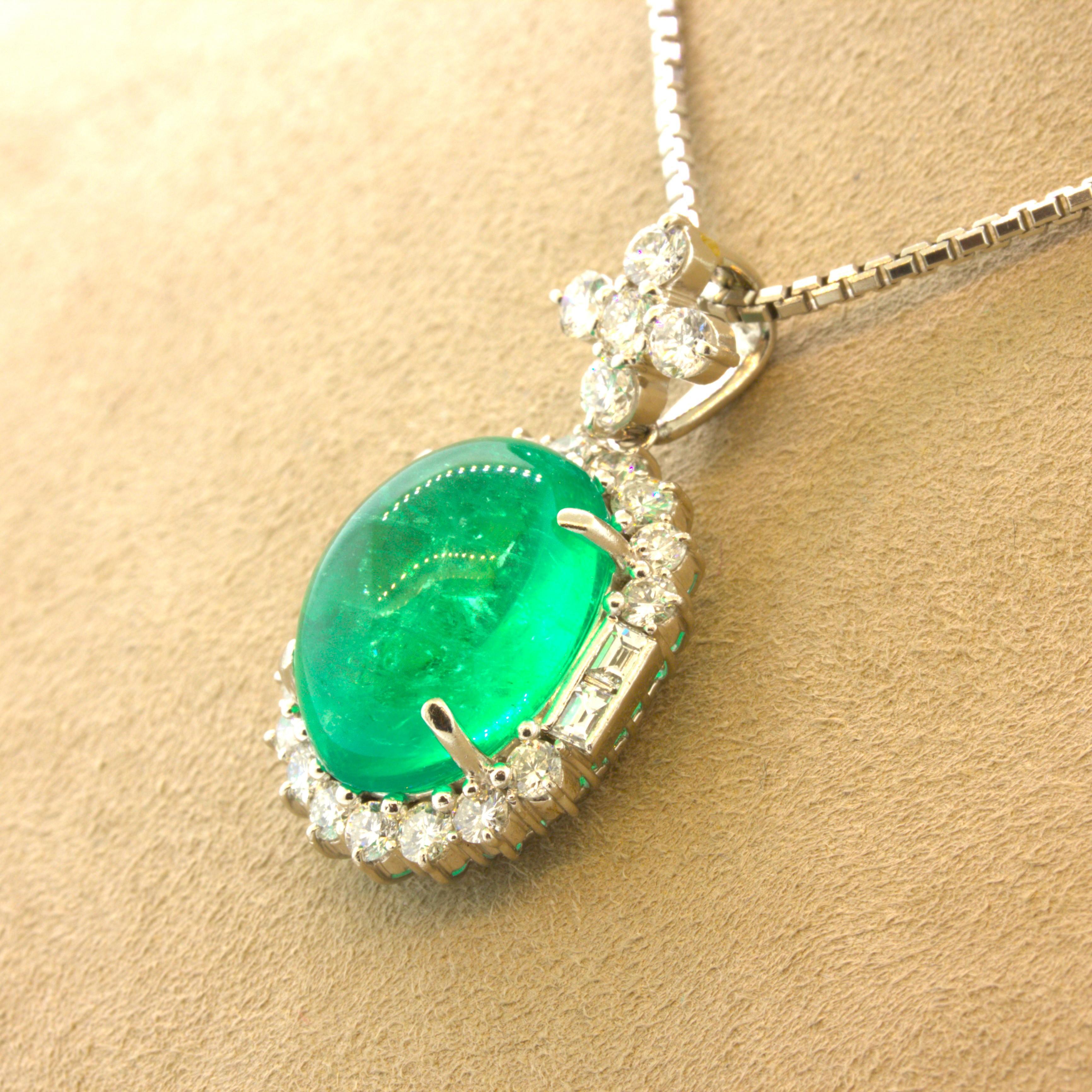 14.22 Carat Colombian Emerald Diamond Platinum Pendant, GIA Certified For Sale 1