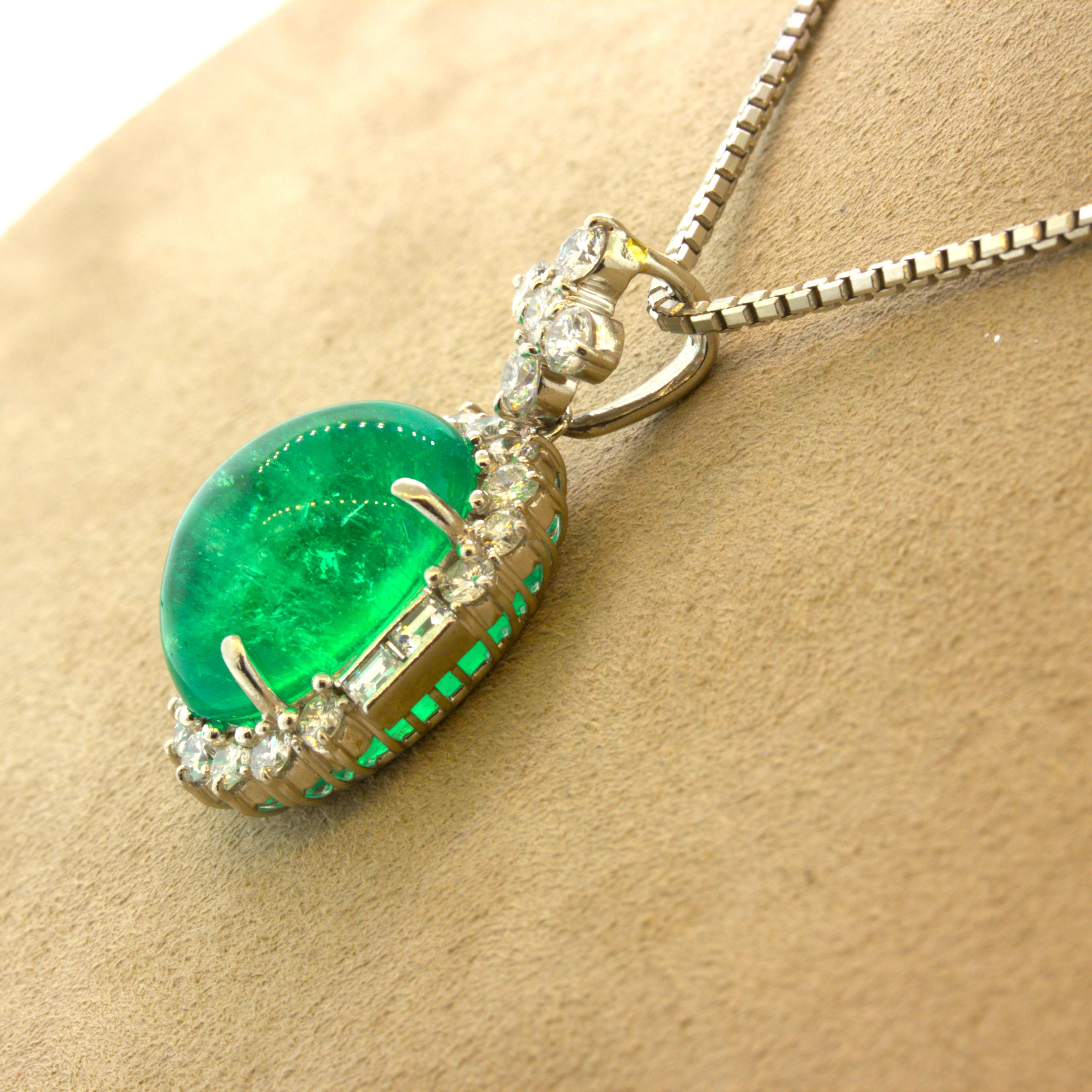 14.22 Carat Colombian Emerald Diamond Platinum Pendant, GIA Certified For Sale 2