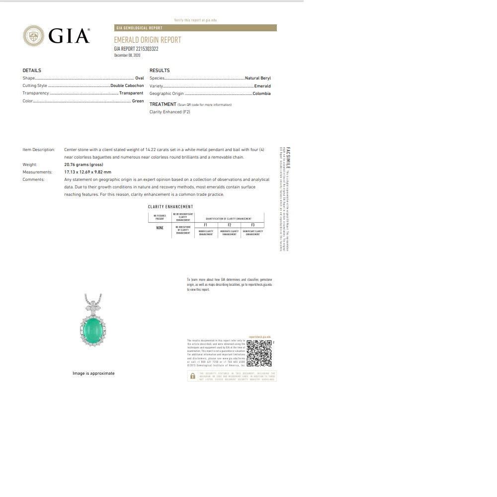 14.22 Carat Colombian Emerald Diamond Platinum Pendant, GIA Certified 3