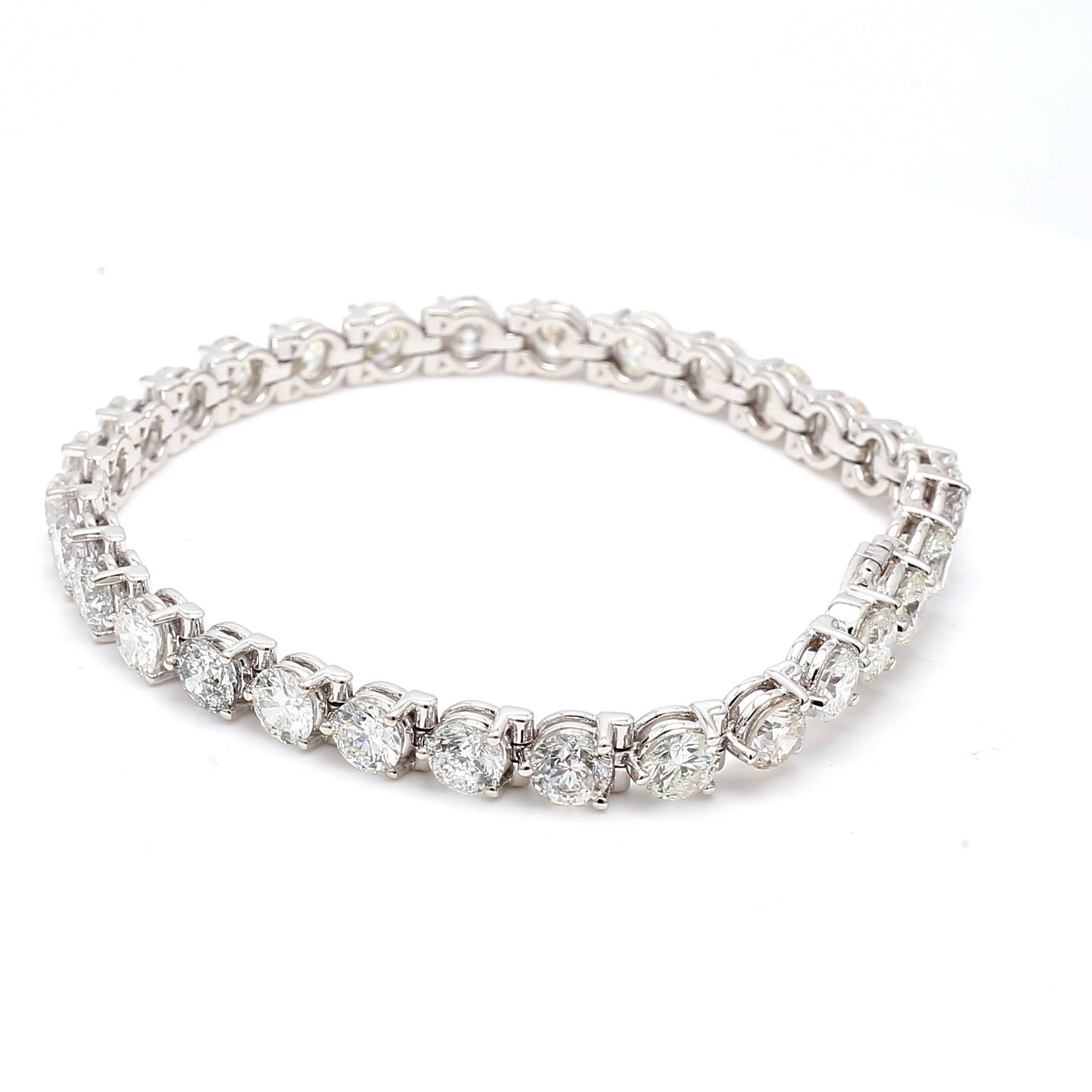 14.22 Carat Round Brilliant H SI1 Diamond 14 Karat White Gold Tennis Bracelet For Sale 1