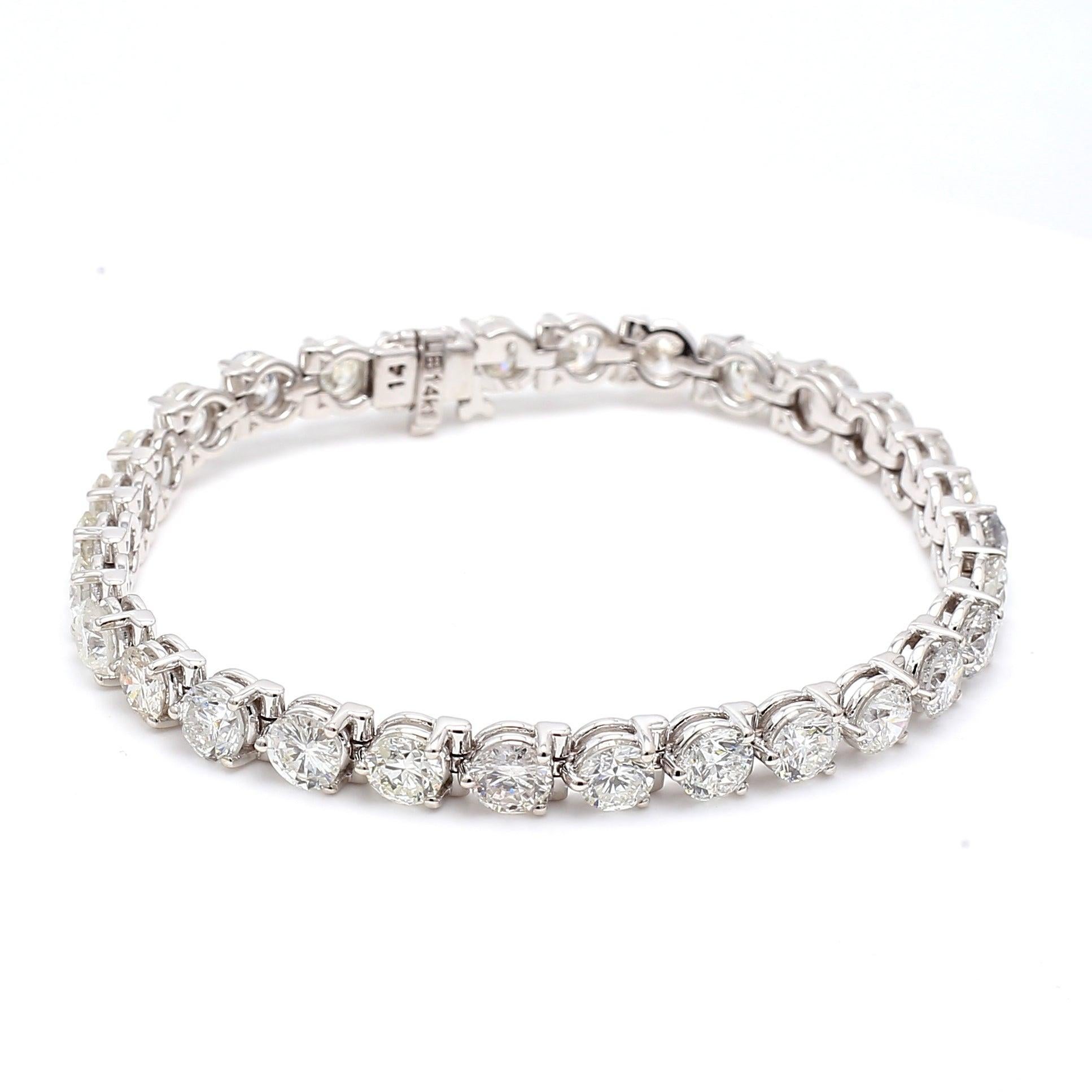 14.22 Carat Round Brilliant H SI1 Diamond 14 Karat White Gold Tennis Bracelet For Sale 2