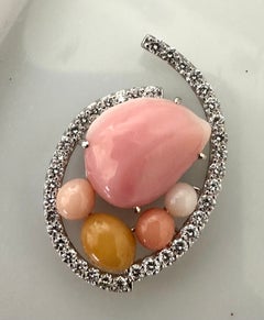 14.22ct Conch Pearl 
Diamond Platinum Pendant - Tutti Frutti - Stunning!