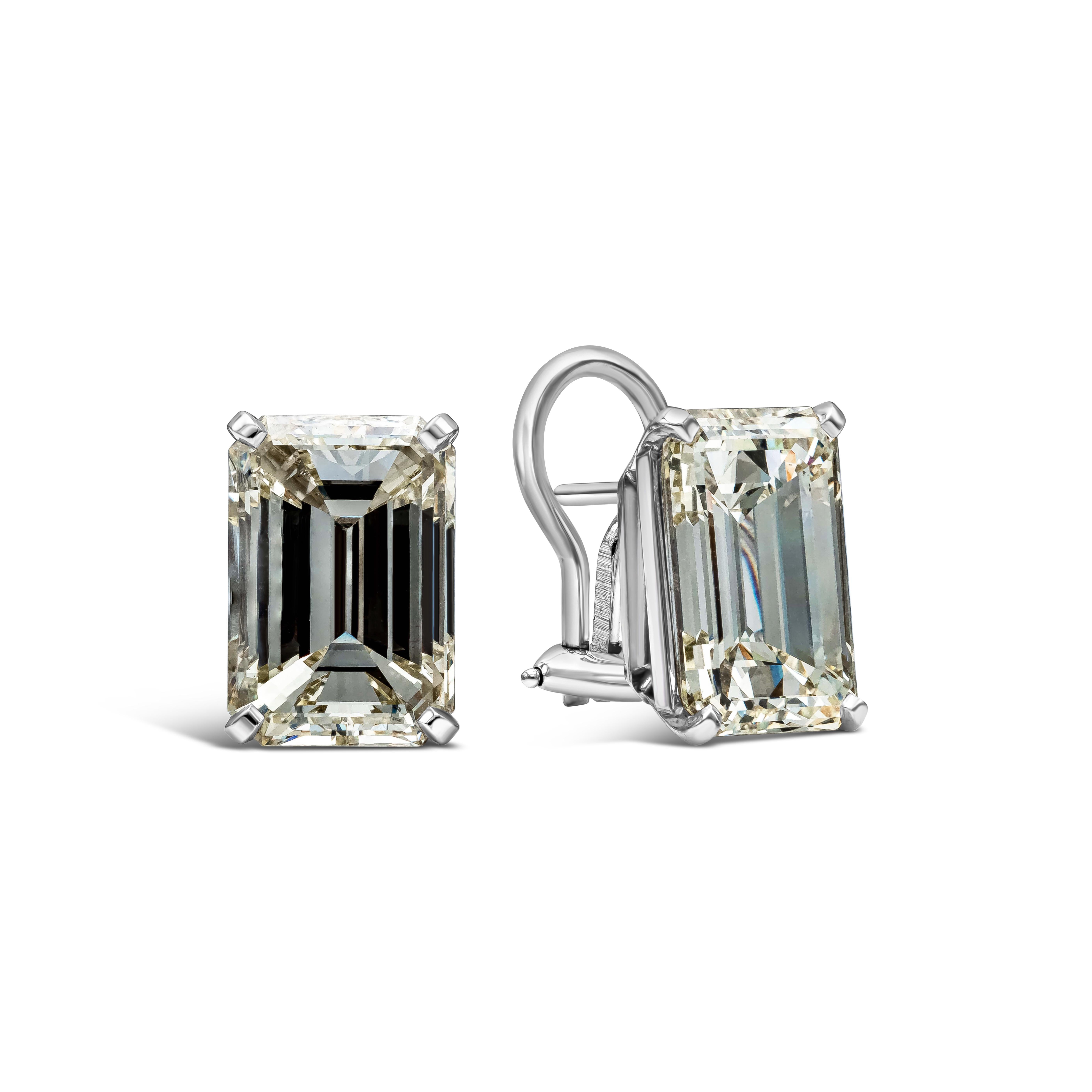 Roman Malakov GIA Certified 14.22 Carat Total Emerald Cut Diamond Stud Earrings For Sale