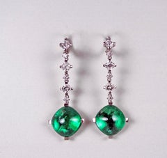 14.23 Carat Natural Emerald and 3.12 Carat Diamond White Gold Earrings