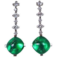 14.23 Carat Natural Emerald and 3.12 Carat Diamond White Gold Earrings