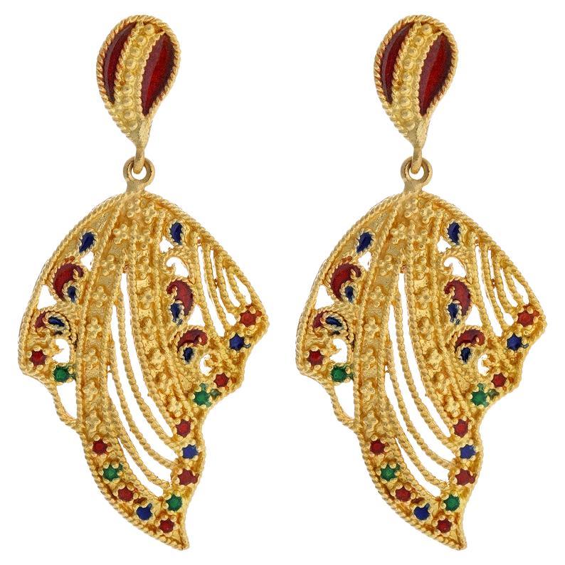 14,24 Gramm Etruscan Revival Emaille Ohrringe in Gelbgold im Angebot