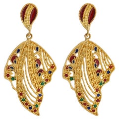 14.24 Grams Etruscan Revival Enamel Dangle Earrings in Yellow Gold