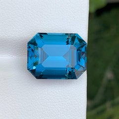 14.25 Carat Natural Loose London Blue Topaz Stone Emerald Cut African Gemstone