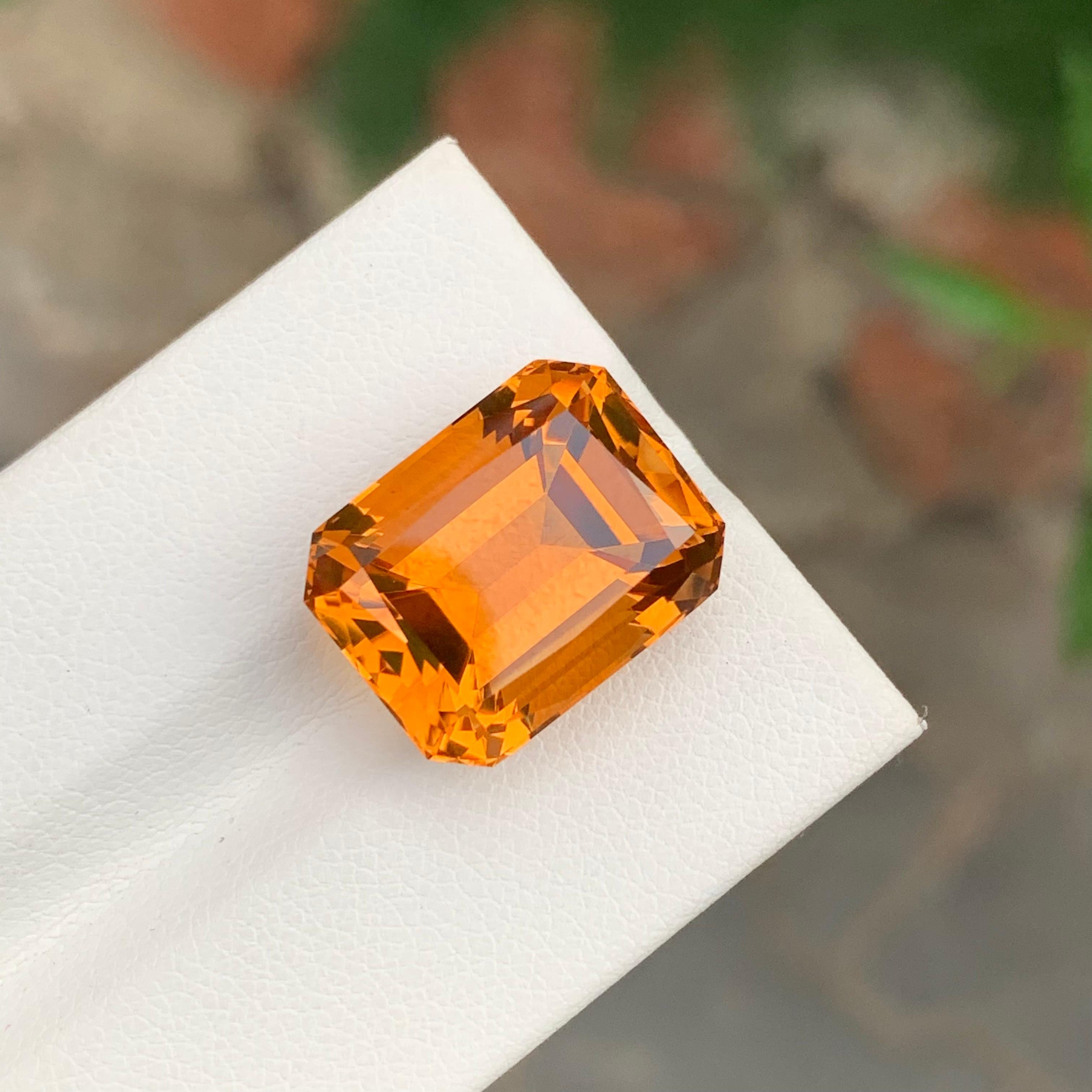 Arts and Crafts 14.25 Carat Natural Loose Madeira Citrine Emerald Shape Gem For Necklace For Sale