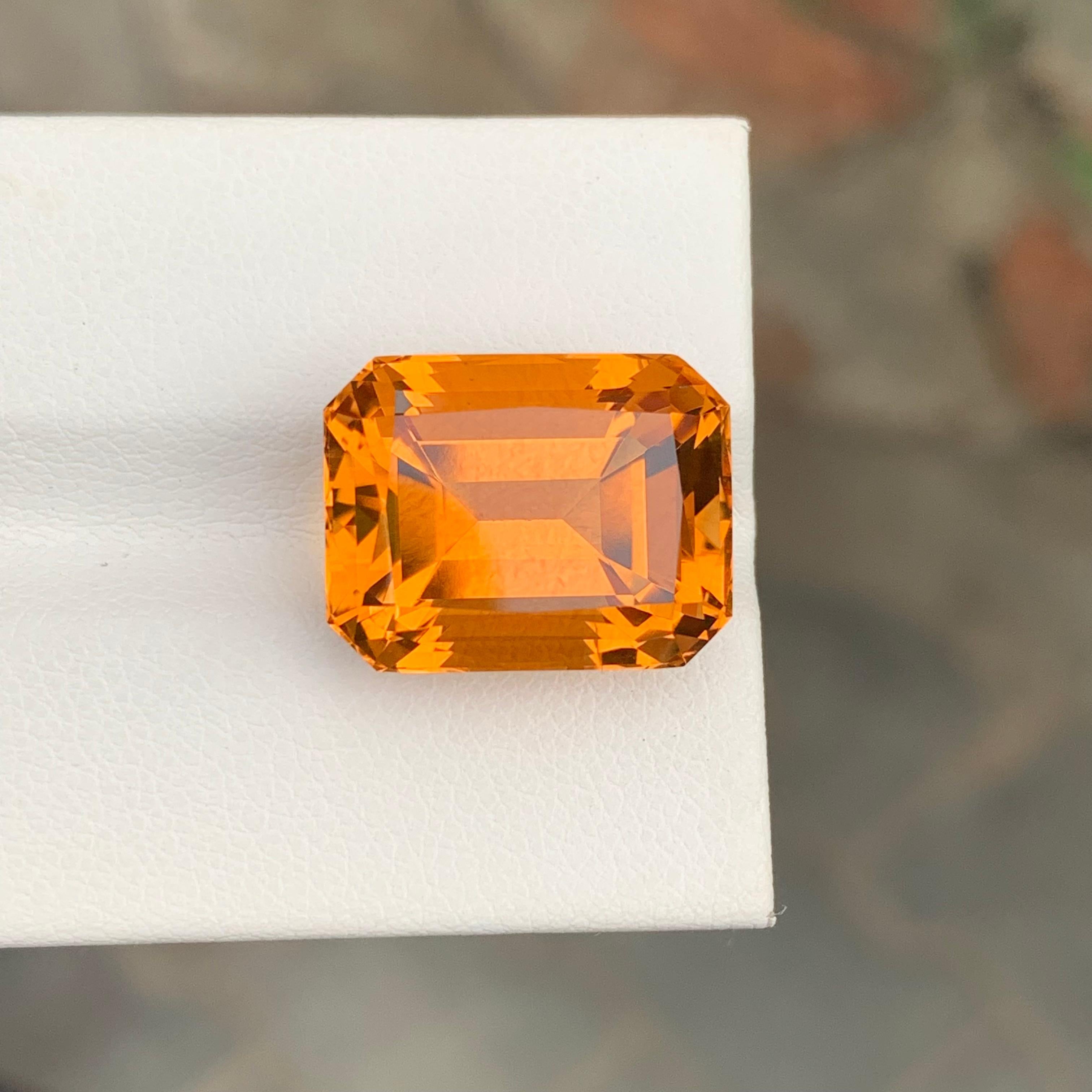 Emerald Cut 14.25 Carat Natural Loose Madeira Citrine Emerald Shape Gem For Necklace For Sale