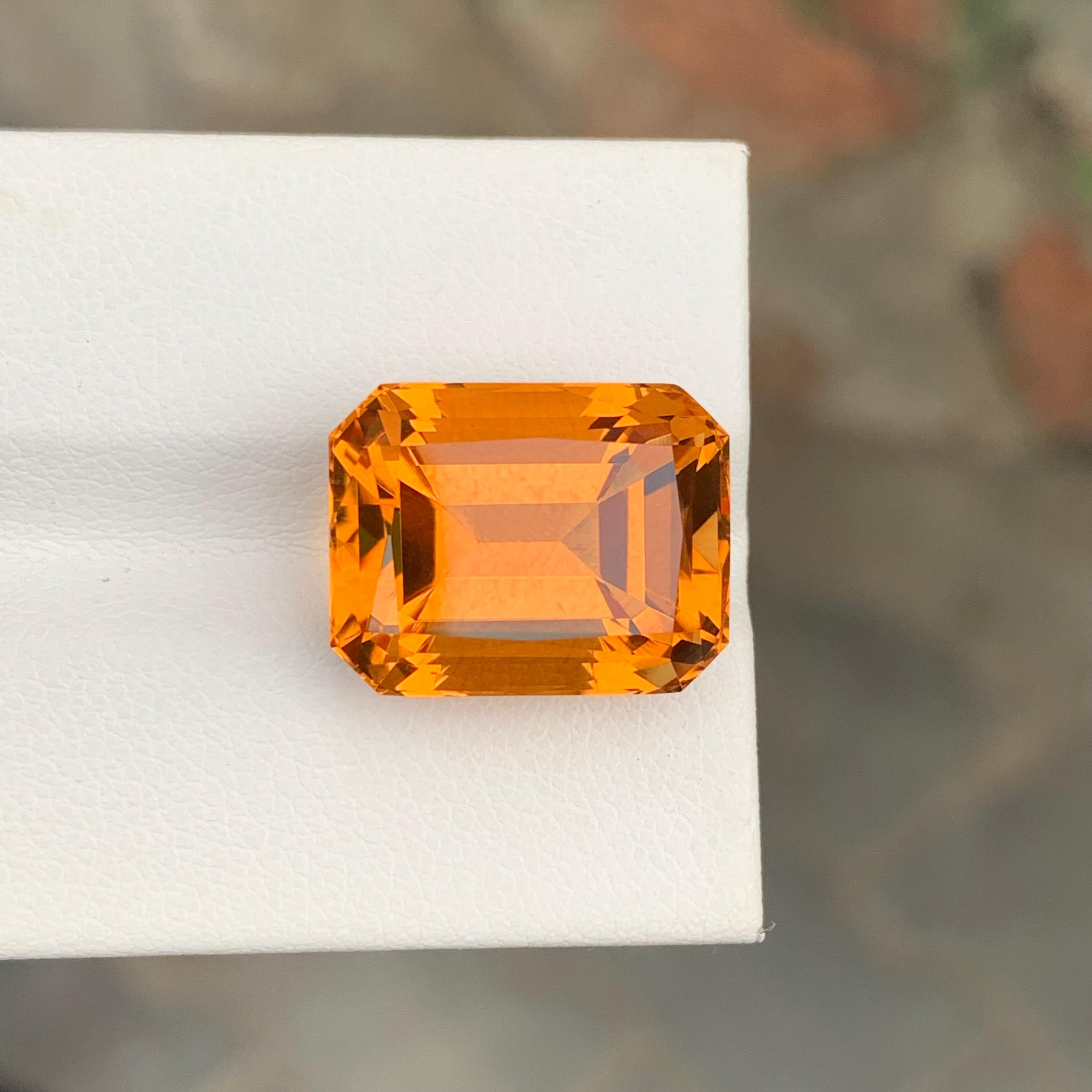 Women's or Men's 14.25 Carat Natural Loose Madeira Citrine Emerald Shape Gem For Necklace For Sale