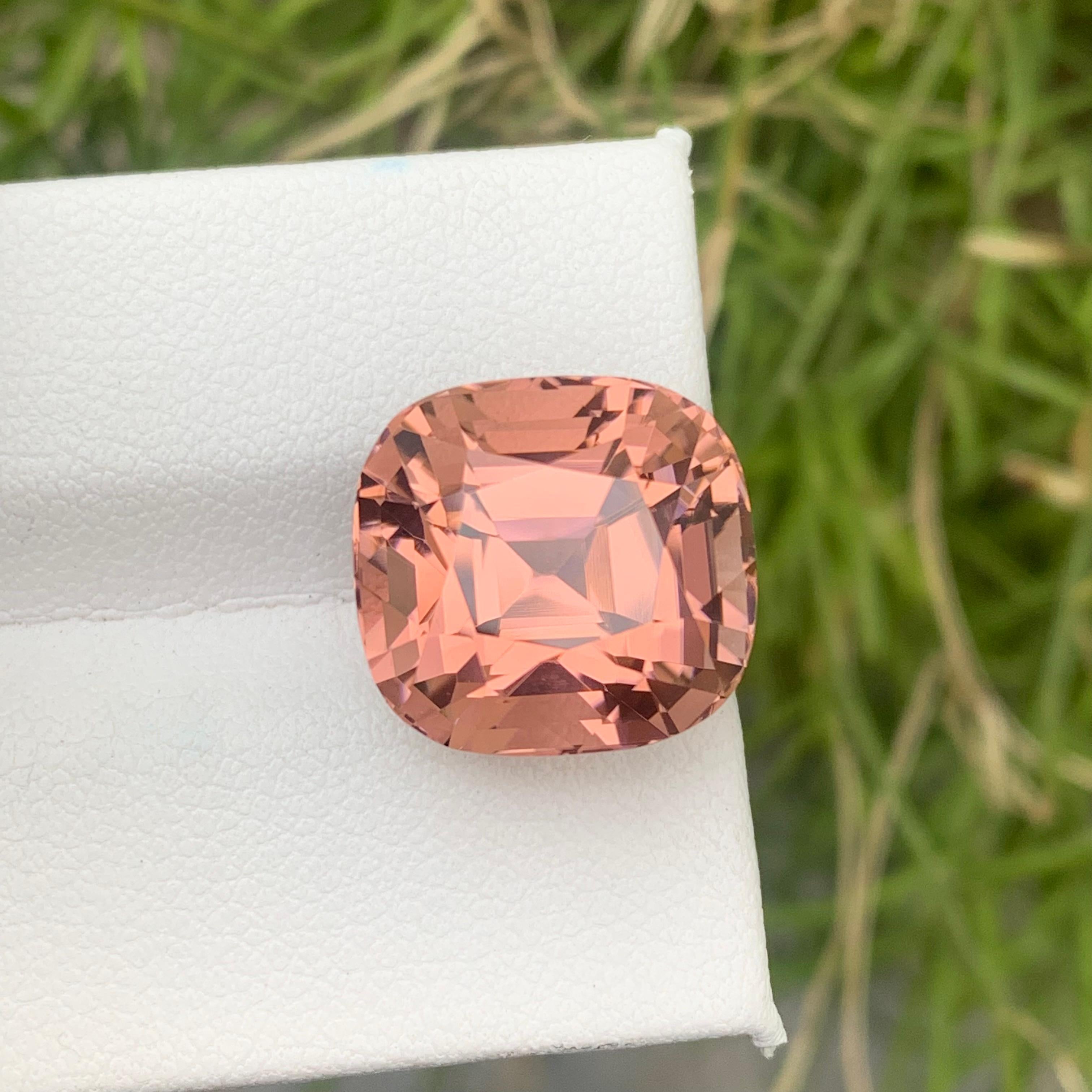 14.25 Carat Natural Loose Peach Pink Tourmaline Cushion Shape from Kunar Mine In New Condition In Peshawar, PK