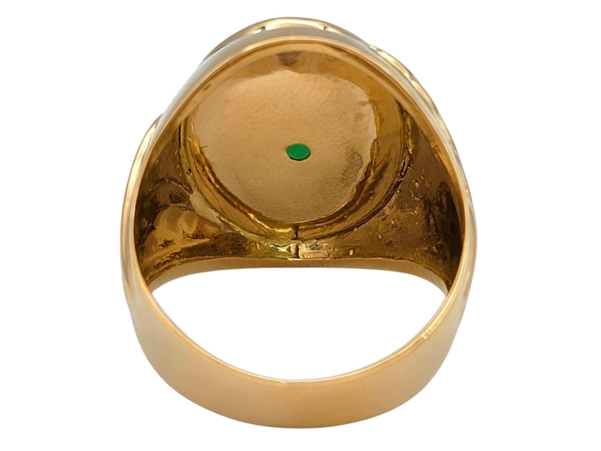 14.25 Carat Oval Cabochon Green Jade Cocktail Ring in 20 Karat Yellow Gold For Sale 2