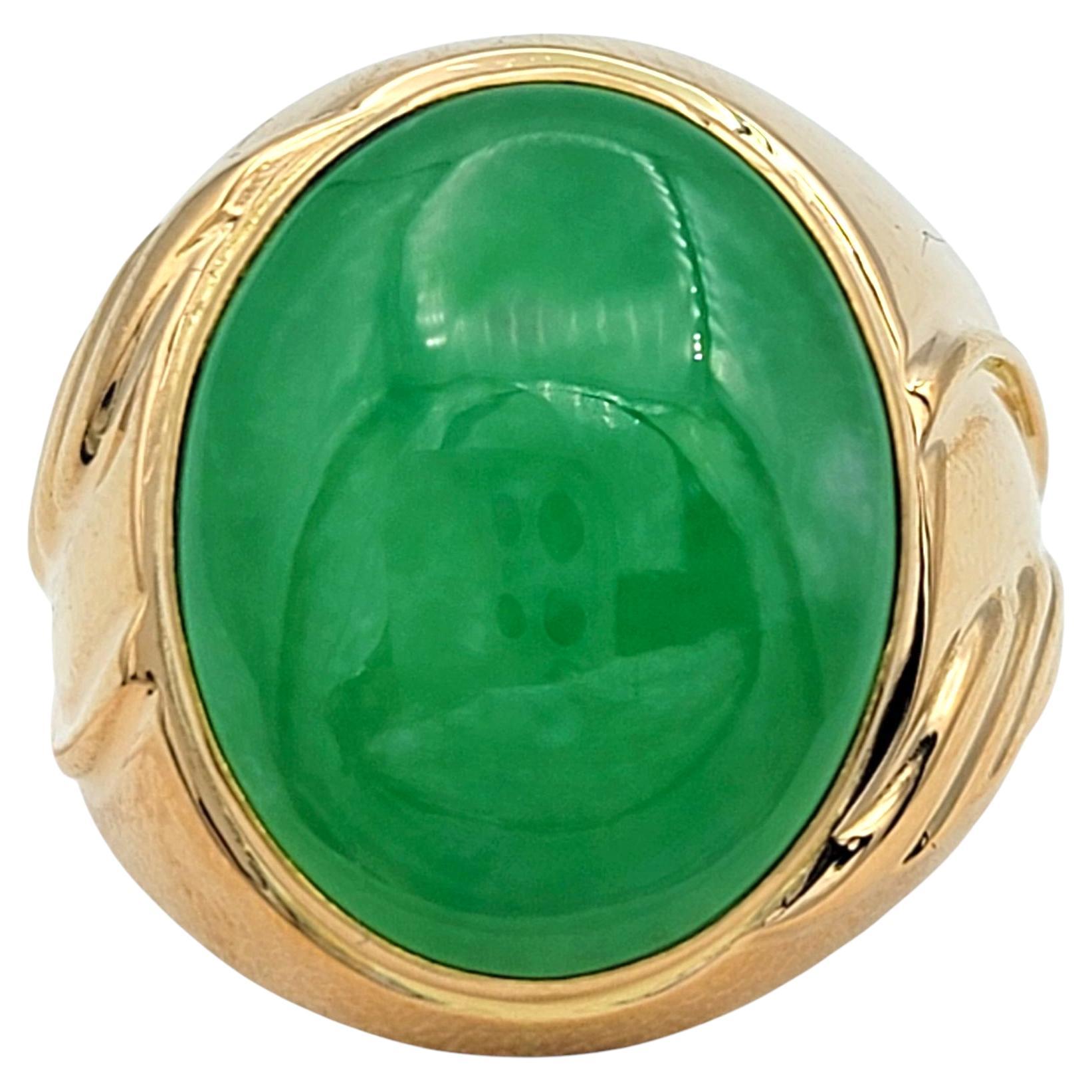 14.25 Carat Oval Cabochon Green Jade Cocktail Ring in 20 Karat Yellow Gold