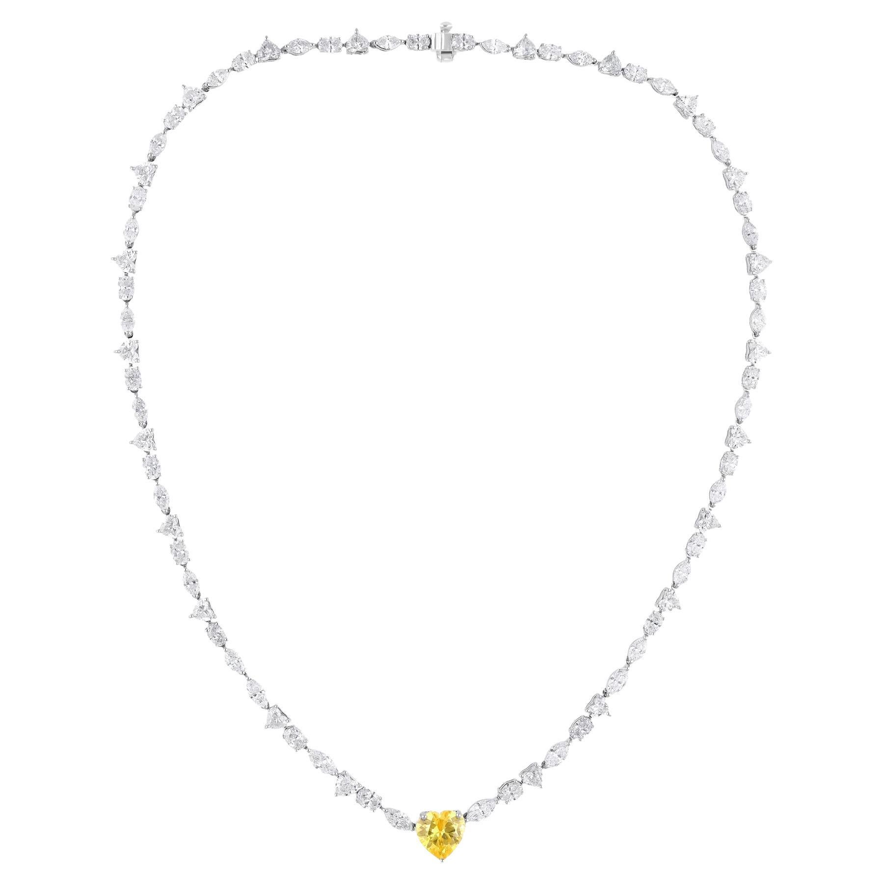 14.25 Carat SI/H Natural Diamond Yellow Gemstone Necklace 18 Karat White Gold