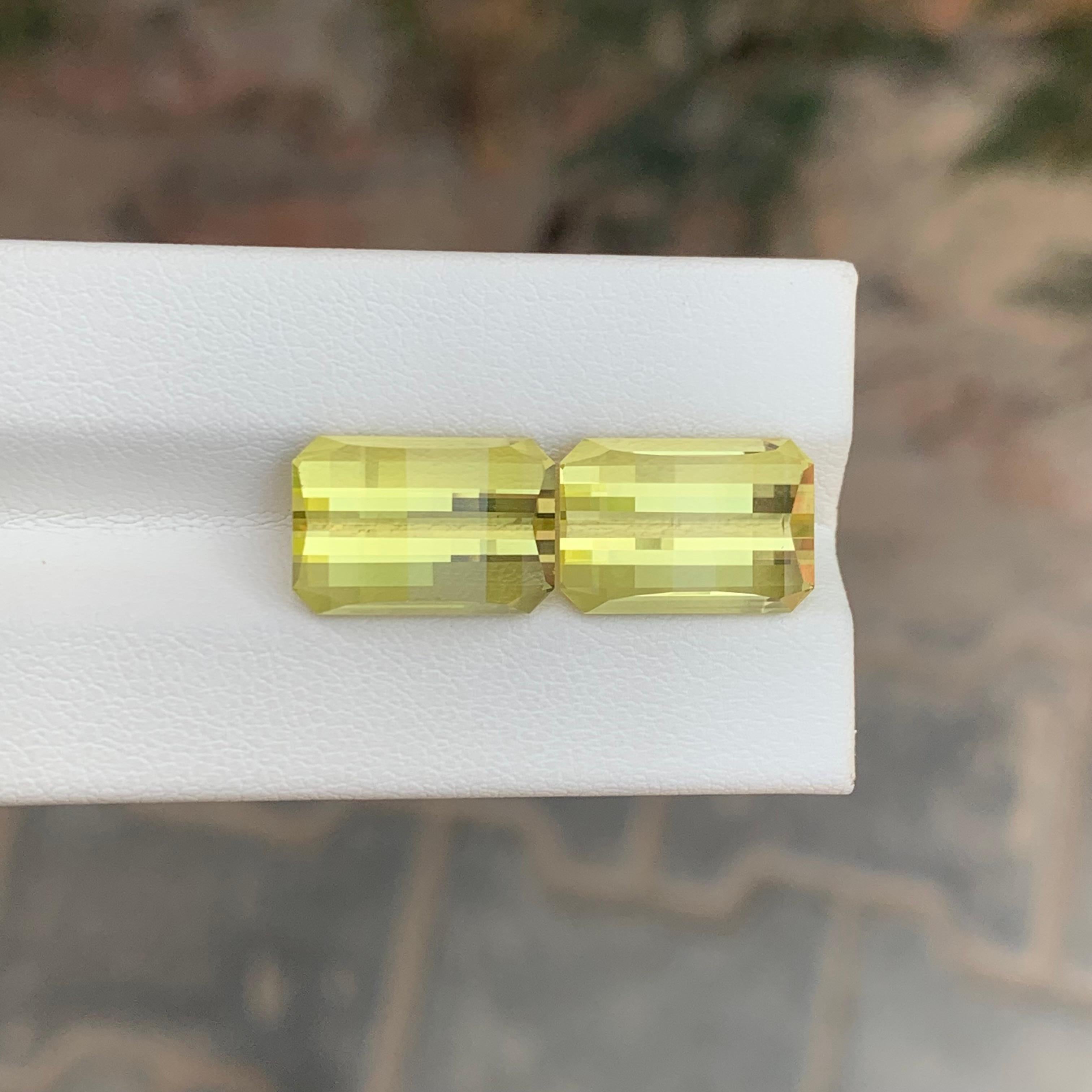 Parure de quartz jaune citron naturel non serti de 14,25 carats, pierres précieuses de taille pixelisée en vente 4