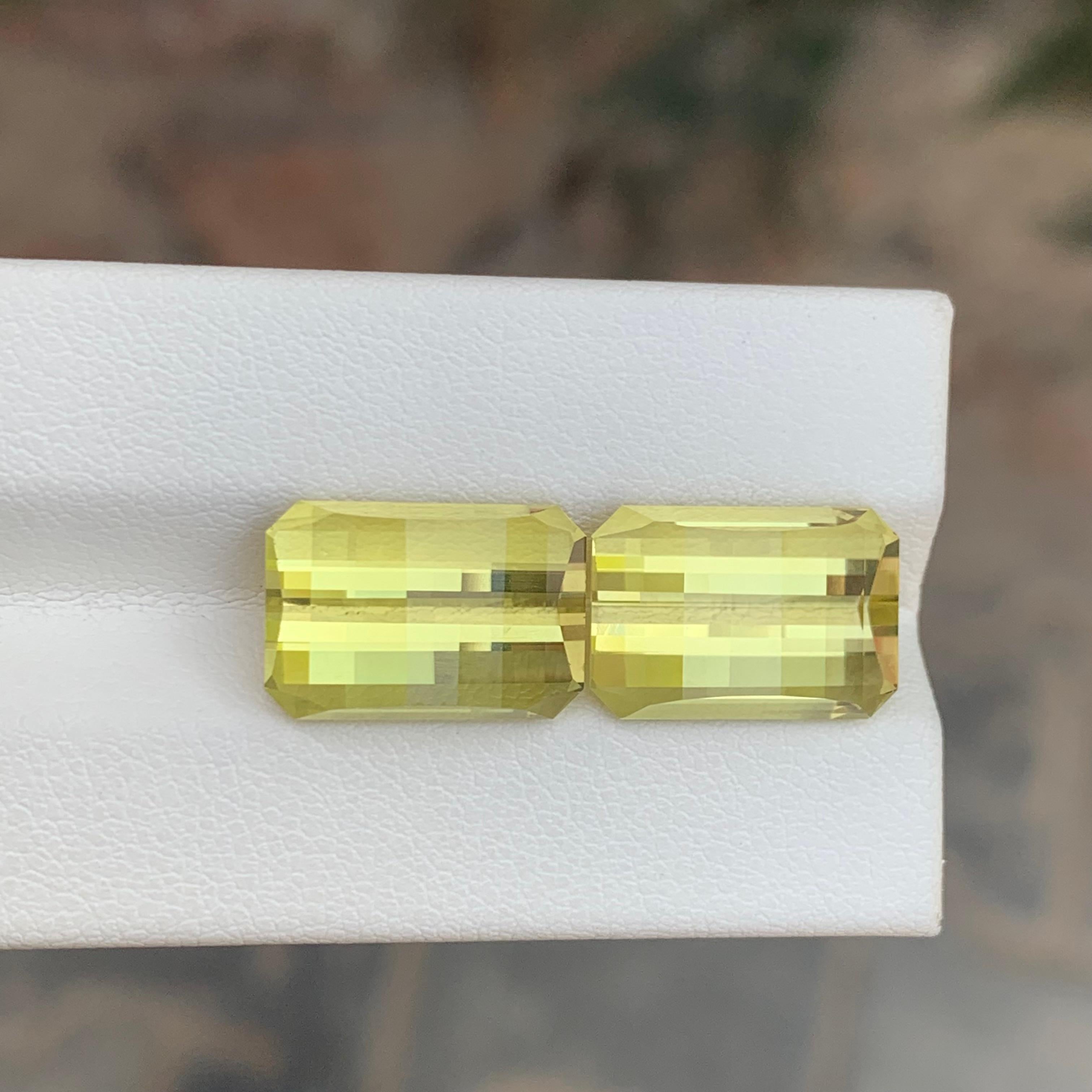 Parure de quartz jaune citron naturel non serti de 14,25 carats, pierres précieuses de taille pixelisée en vente 5