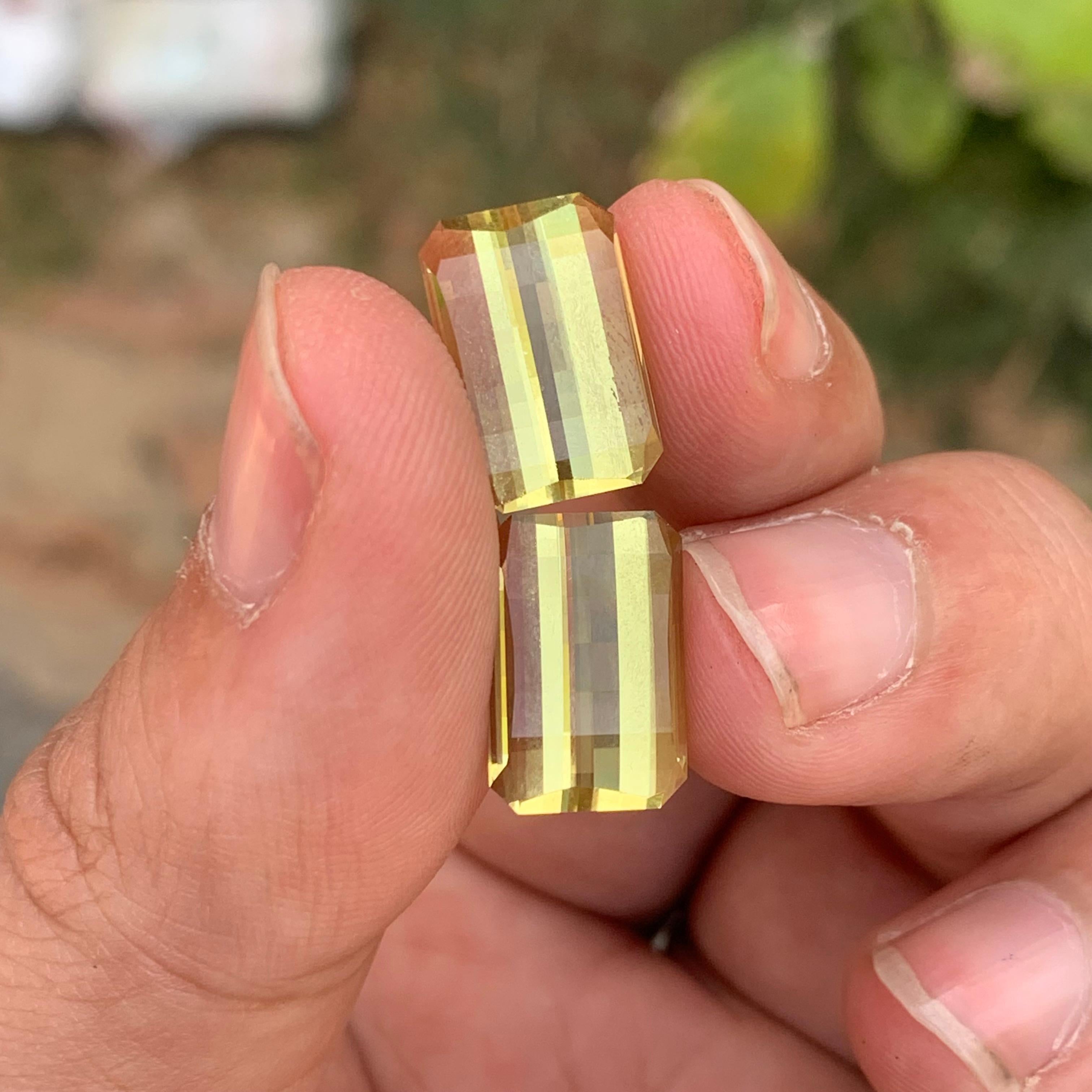 Parure de quartz jaune citron naturel non serti de 14,25 carats, pierres précieuses de taille pixelisée en vente 6