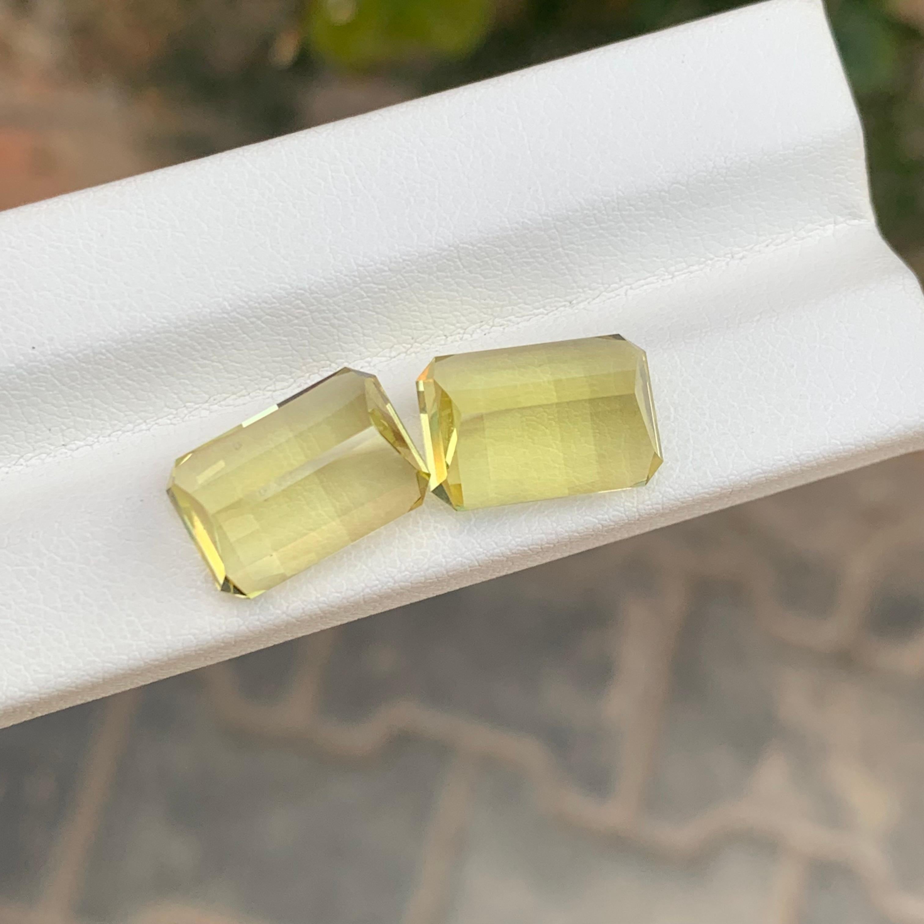 Parure de quartz jaune citron naturel non serti de 14,25 carats, pierres précieuses de taille pixelisée en vente 8