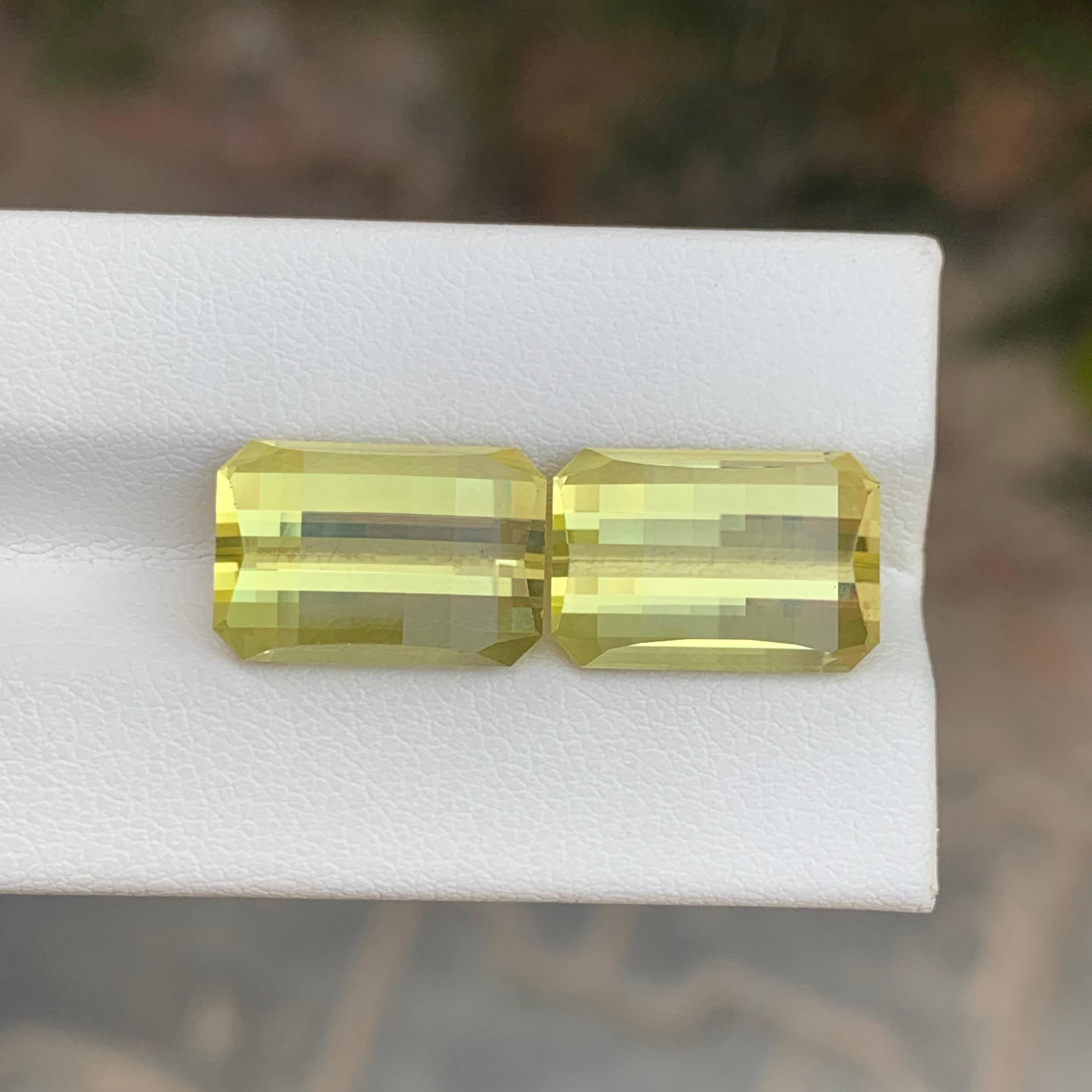 Parure de quartz jaune citron naturel non serti de 14,25 carats, pierres précieuses de taille pixelisée Unisexe en vente
