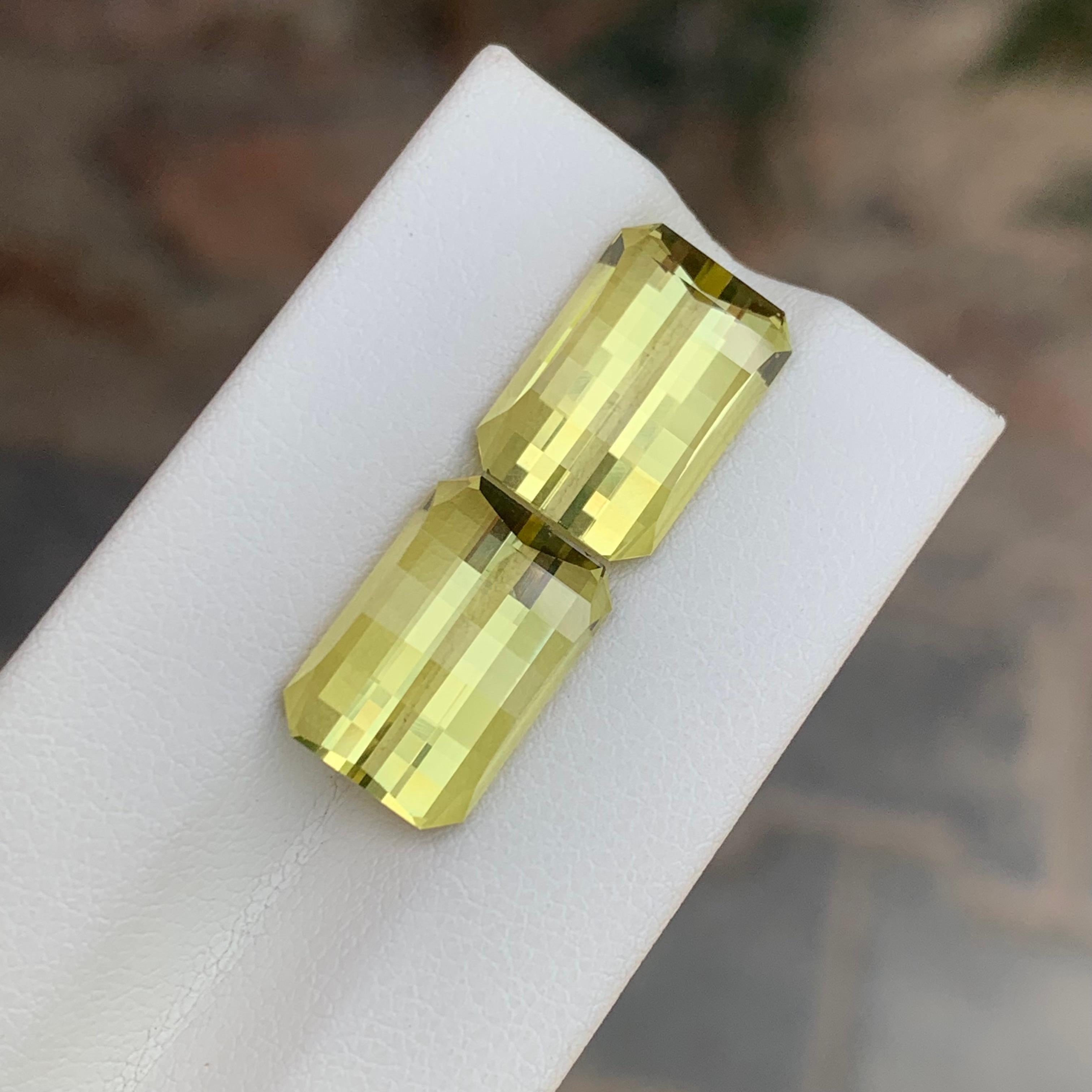 Parure de quartz jaune citron naturel non serti de 14,25 carats, pierres précieuses de taille pixelisée en vente 2