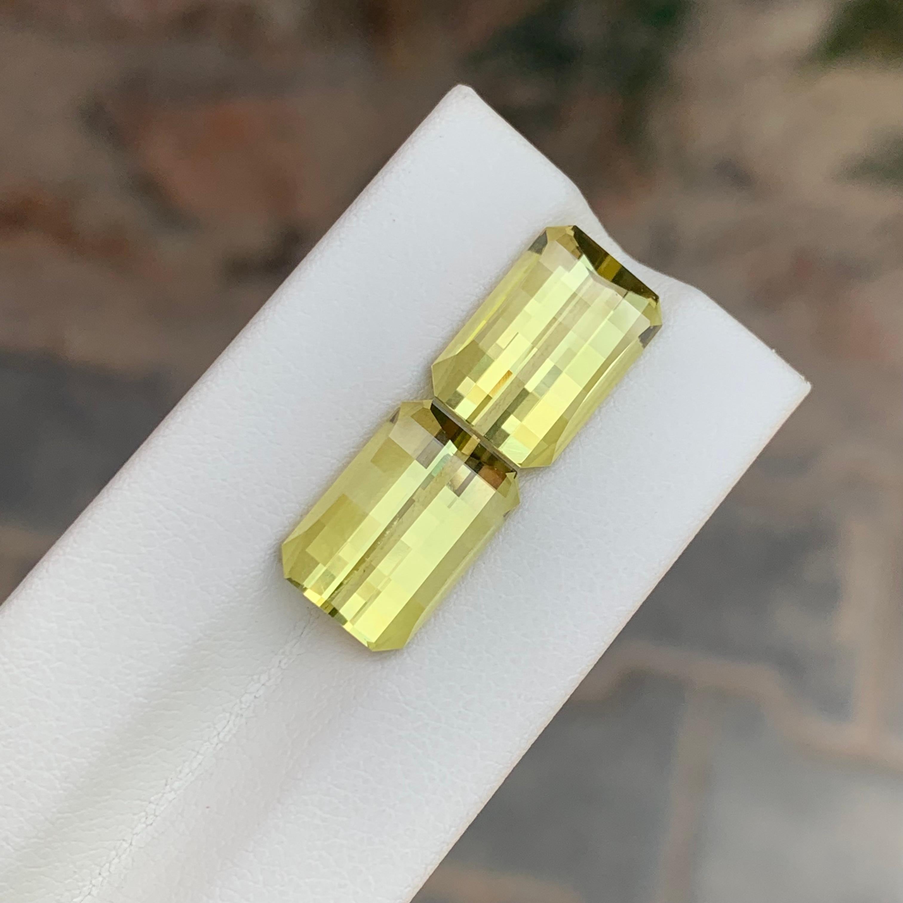 Parure de quartz jaune citron naturel non serti de 14,25 carats, pierres précieuses de taille pixelisée en vente 3