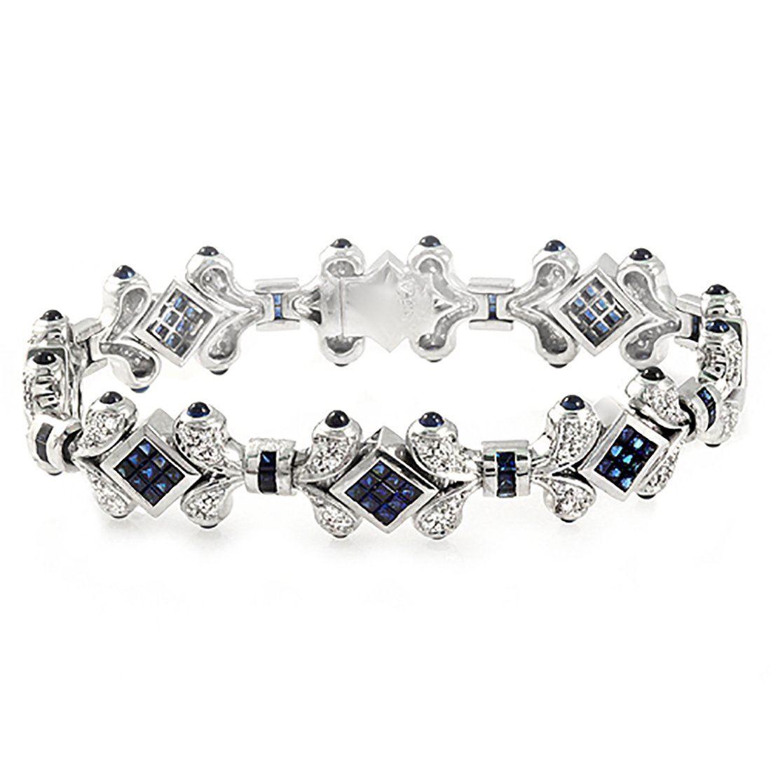 14.25 Carat Natural Blue Sapphire and 1.45 Carat Diamonds 18 Karat Gold Bracelet For Sale 2