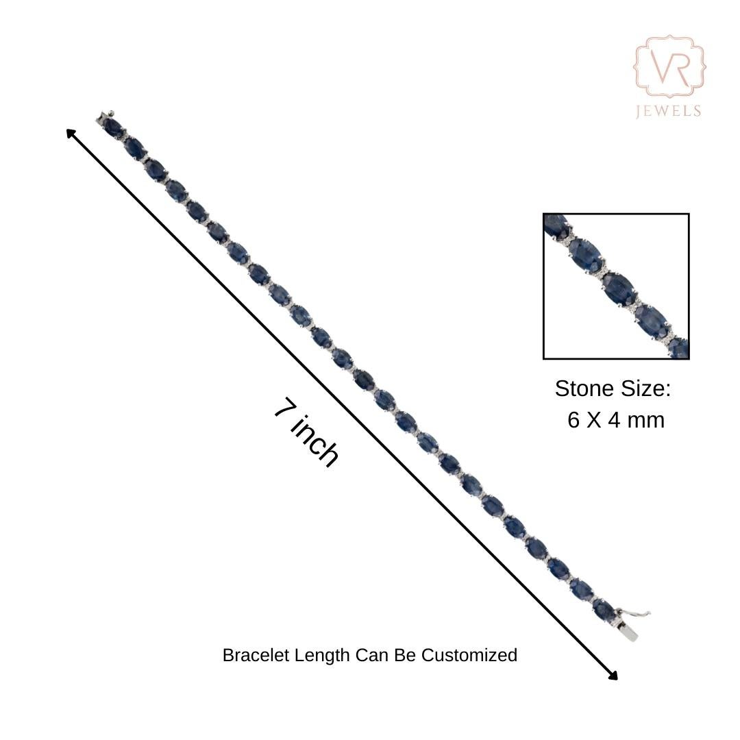 Zafiro Azul Ovalado Natural de 14,25 qt y Pulsera de Tenis de Diamantes en Oro Blanco de 14 quilates en venta 4