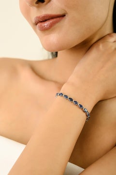 14.25 Ct Natural Oval Blue Sapphire & Diamond Tennis Bracelet in 14K White Gold