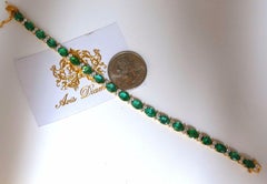 14.26 Carat Bright Vivid Green Natural Emerald Diamonds Tennis Bracelet 14 Karat