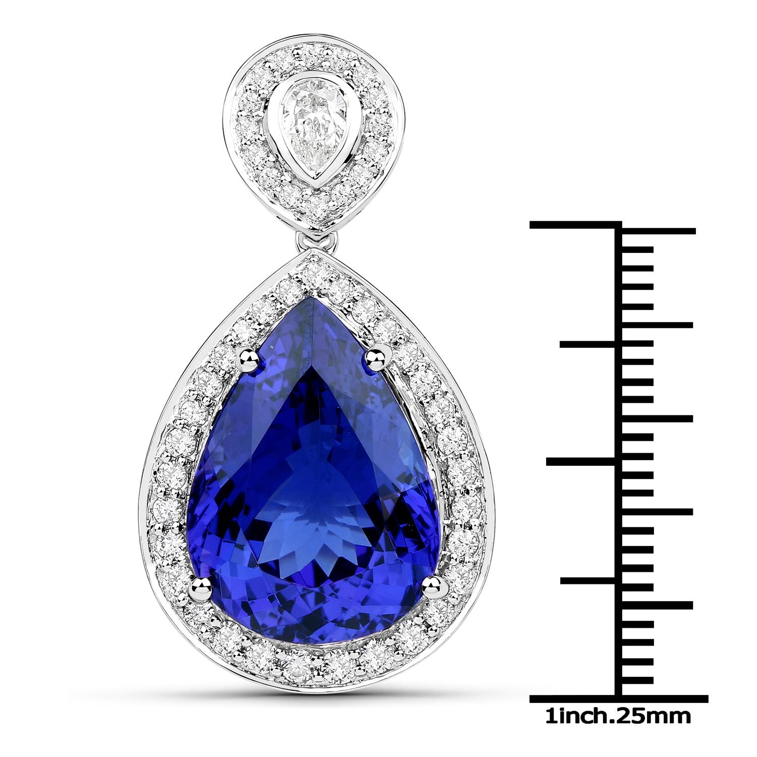 14.26 Carat Genuine Tanzanite and Diamond 18 Karat White Gold Pendant In New Condition For Sale In Great Neck, NY